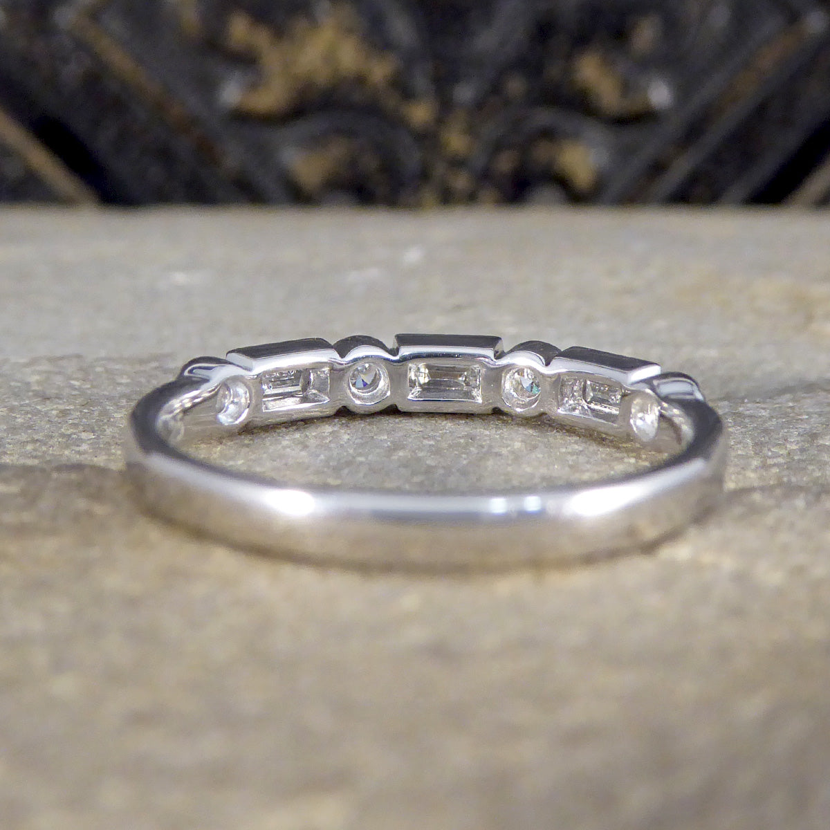 Baguette and Brilliant Cut Diamond Half Eternity Band in Platinum - Wharfedale Antiques
