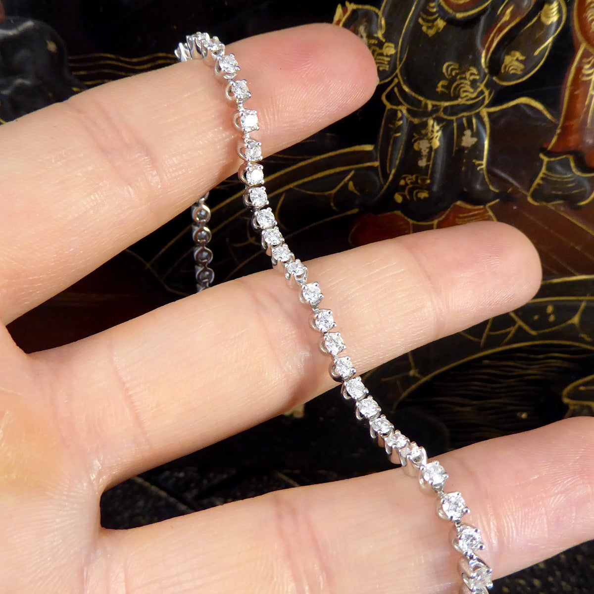 Brilliant Cut Diamond 3.00ct Flexi-link Tennis Bracelet in 18ct White Gold - Wharfedale Antiques