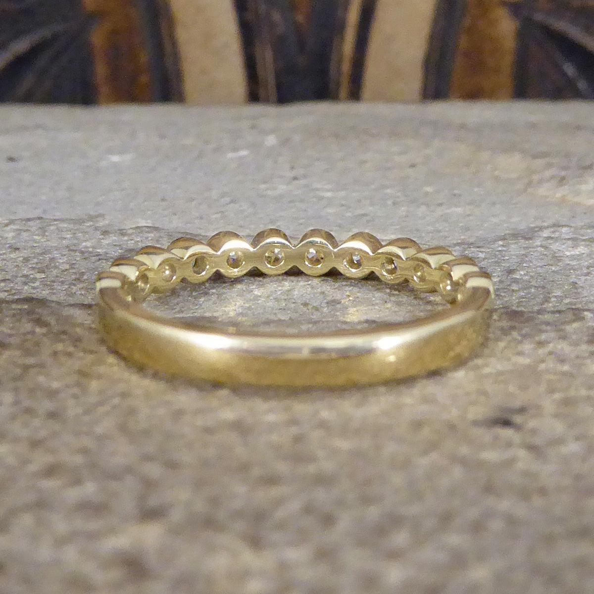 Diamond Half Eternity Ring in Circular Style Rub Over Collar Set Yellow Gold