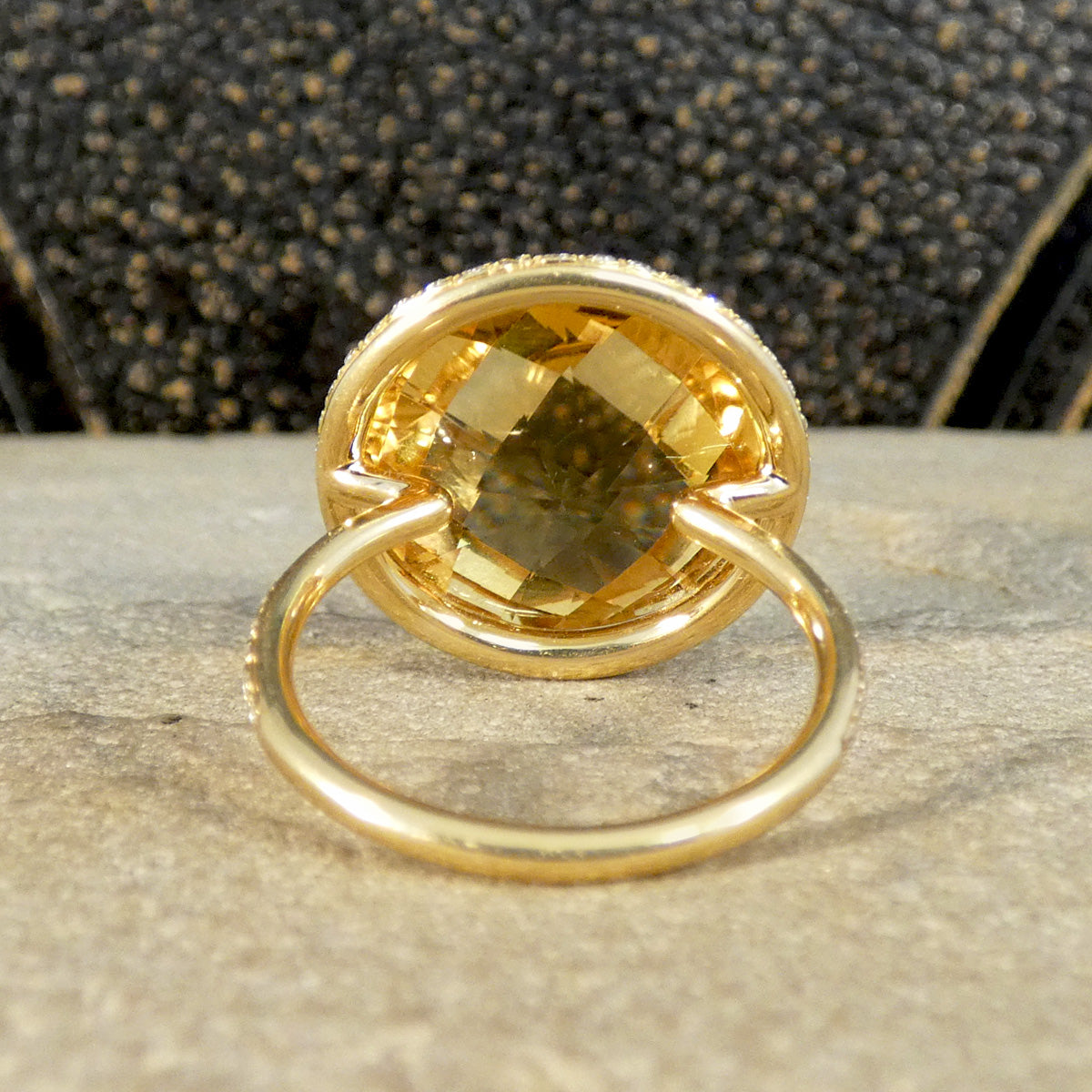 Citrine and Diamond Jelly Tot Ring in 18ct Yellow Gold with Diamond Set Shoulders - Wharfedale Antiques
