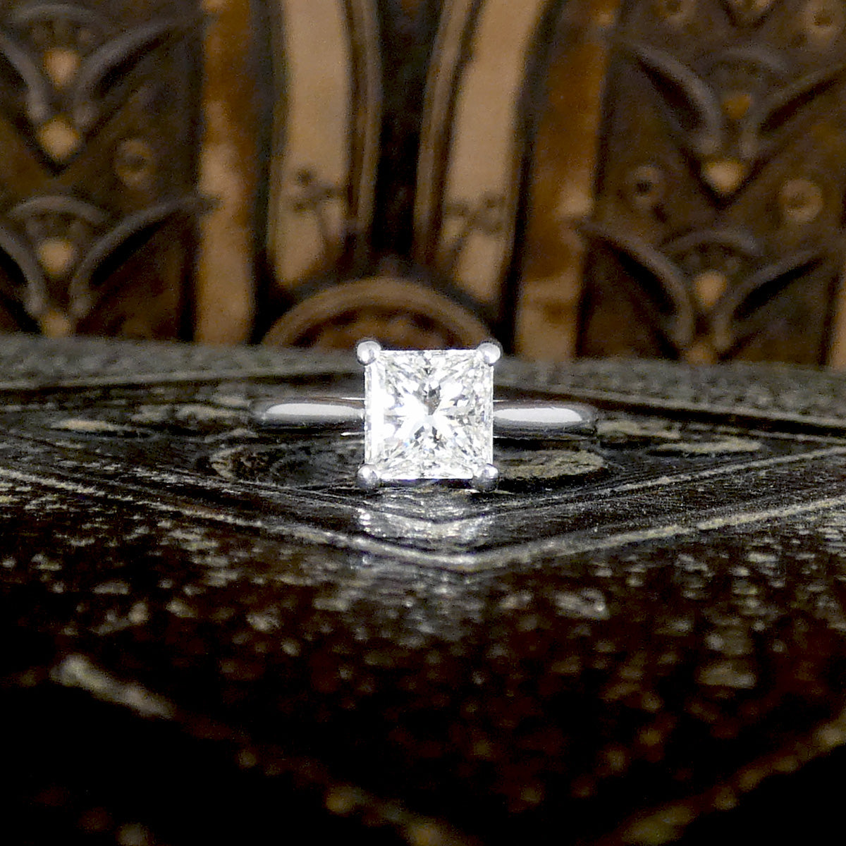 1.01ct Diamond Princess Cut Solitaire Engagement Ring in 18ct White Gold, laser inscribed on the diamond with its GIA certified report number.