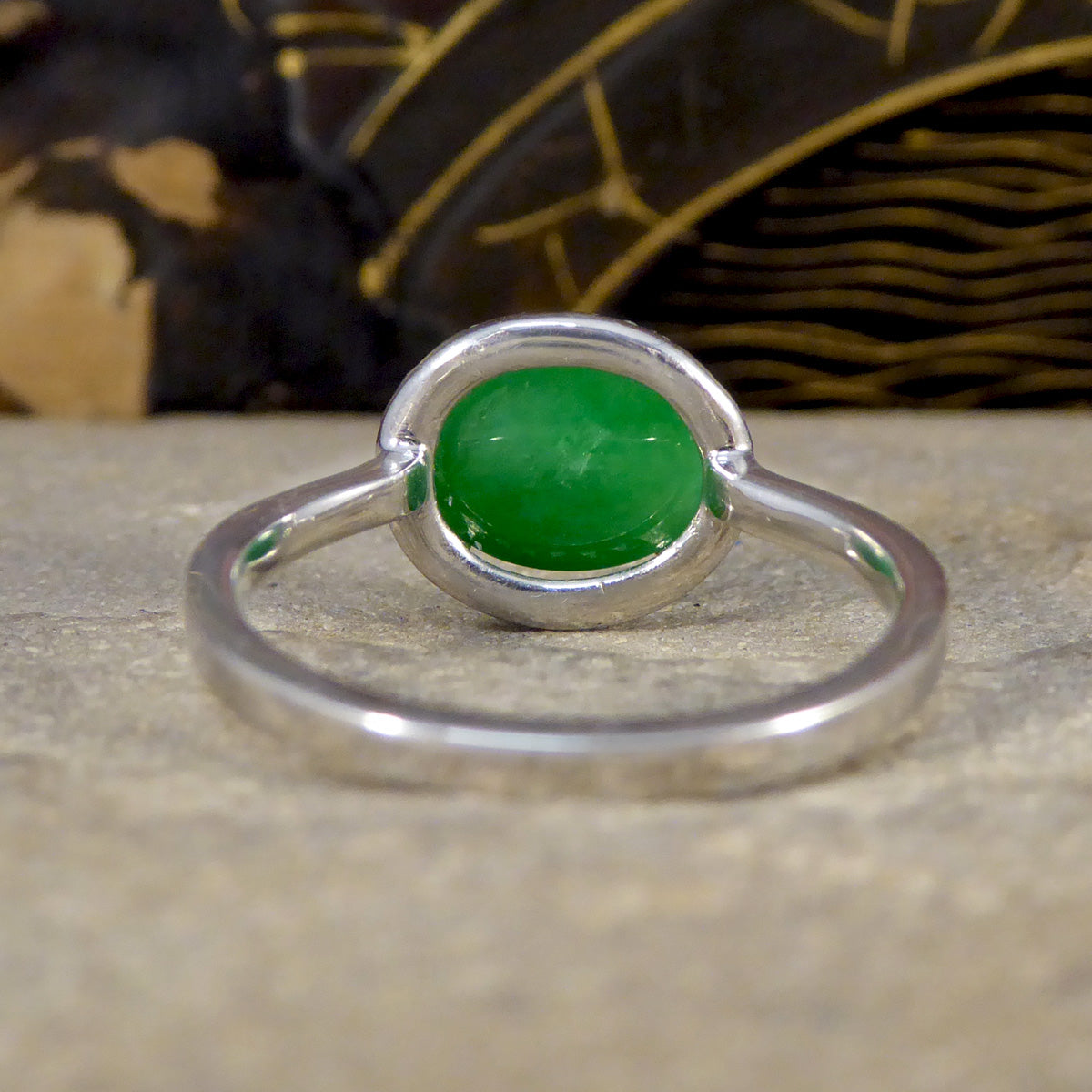 Jade and Diamond Halo Cluster ring in Platinum - Wharfedale Antiques