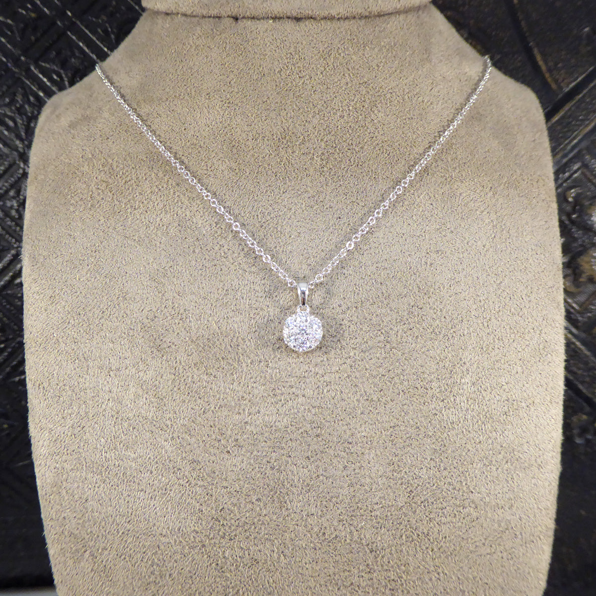Diamond 2.00ct Illusion Cluster Pendant Necklace in White Gold - Wharfedale Antiques