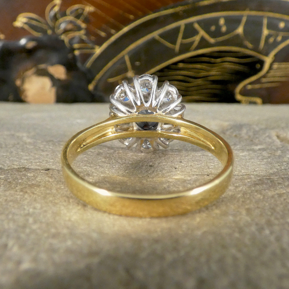 Sapphire and Diamond Oval Cluster Ring in 18ct Yellow and White Gold - Wharfedale Antiques