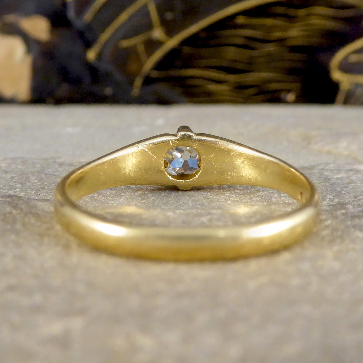 Late Victorian Old Cushion Cut Diamond Belcher set Ring in 18ct Yellow Gold - Wharfedale Antiques