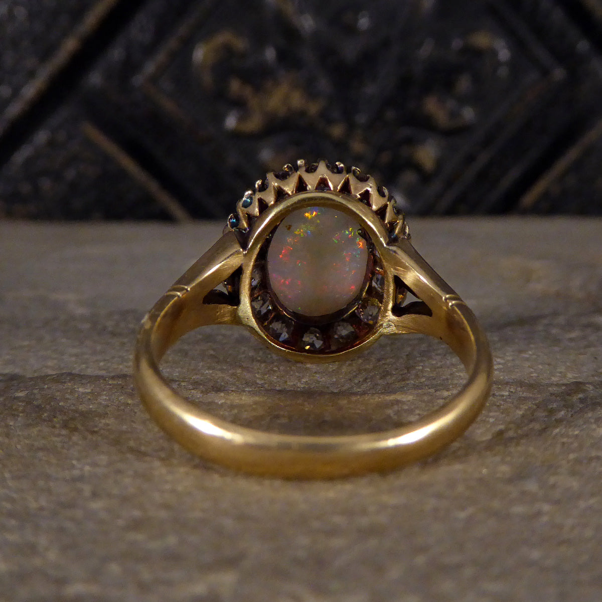 Late Victorian Opal and Diamond Cluster in 18ct Yellow Gold - Wharfedale Antiques