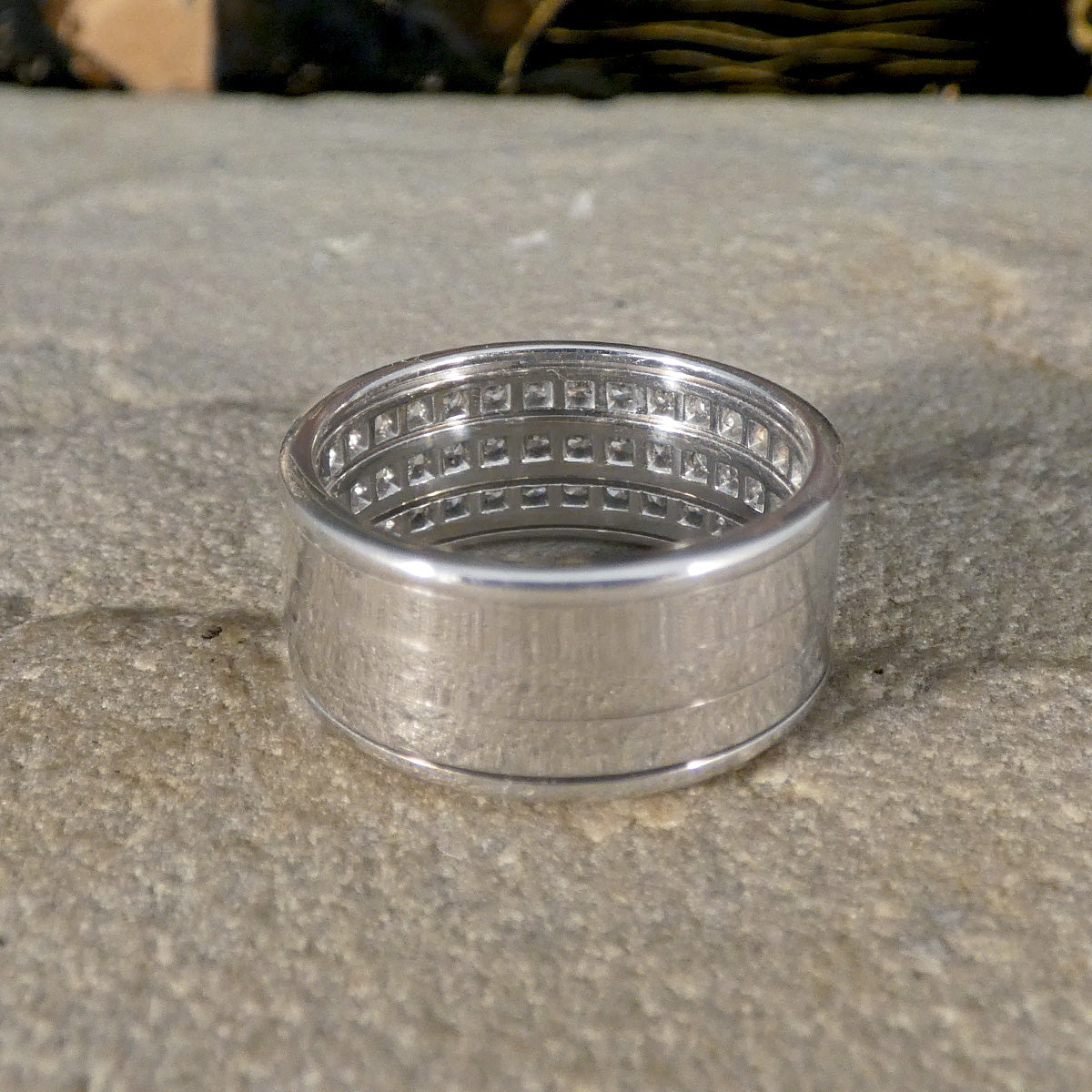 Wide Diamond Set Half Eternity Ring in 18ct White Gold Small Finger Size - Wharfedale Antiques