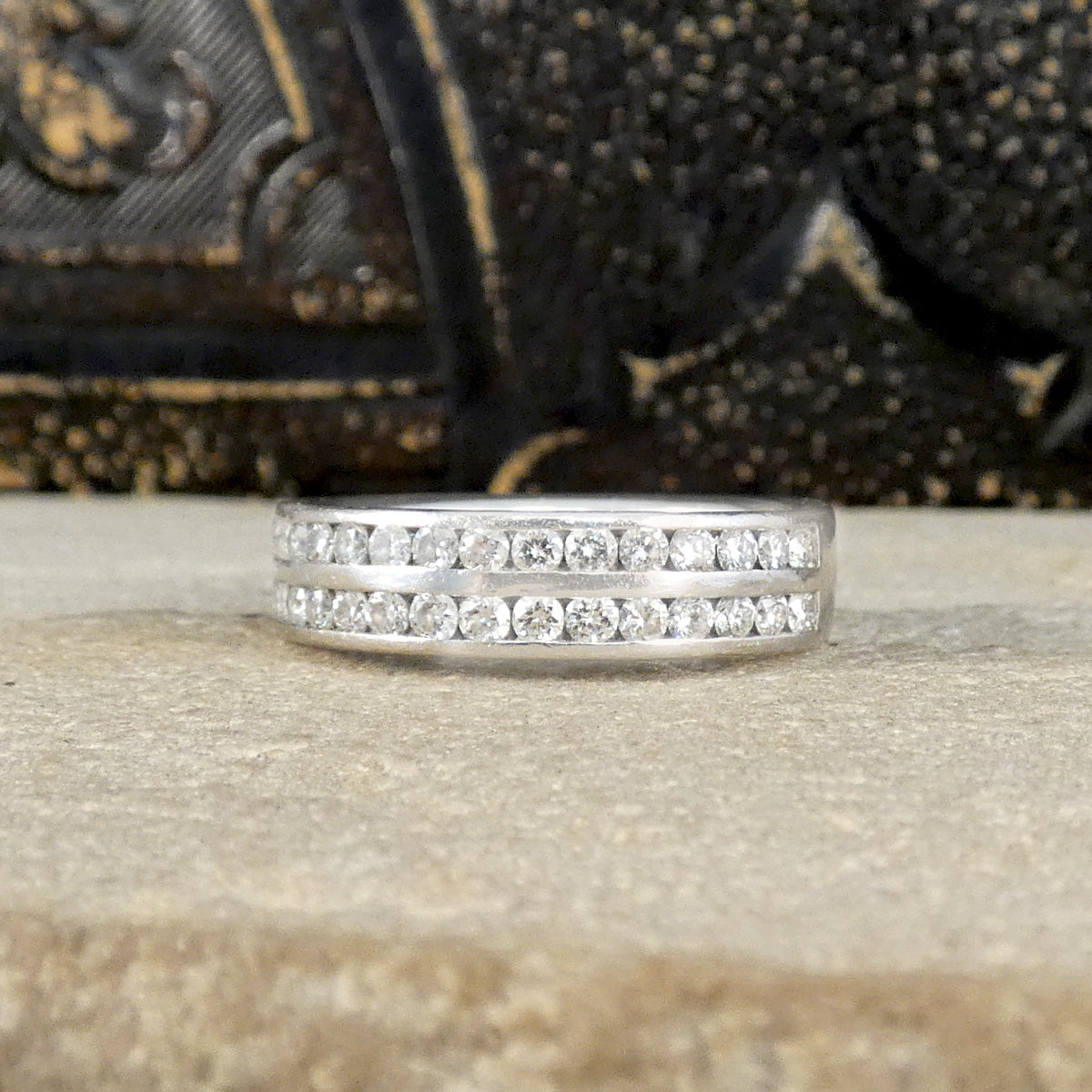 0.75ct Brilliant Cut Diamond Double Row Half Eternity Ring in Platinum - Wharfedale Antiques