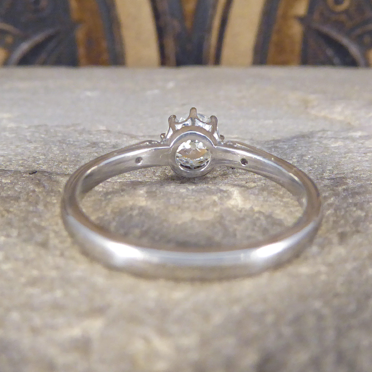 0.53ct Old Cut Diamond Solitaire with Diamond Shoulders in Platinum - Wharfedale Antiques