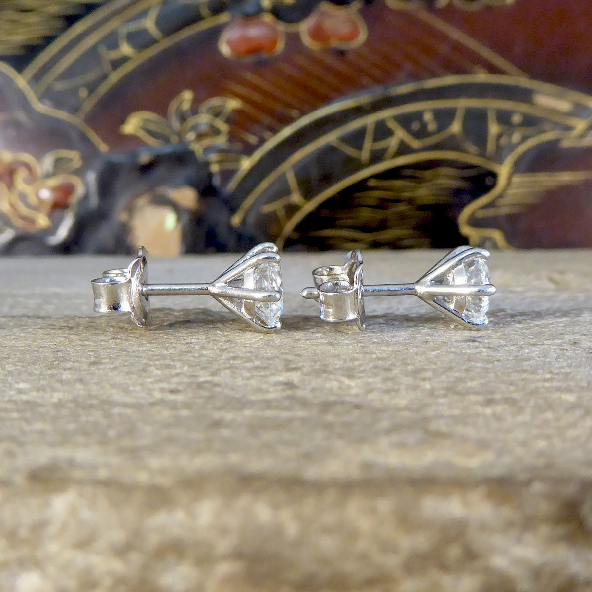 Quality 2.02ct Diamond Stud Earrings in Platinum with GIA Cert F Colour VS Clarity - Wharfedale Antiques
