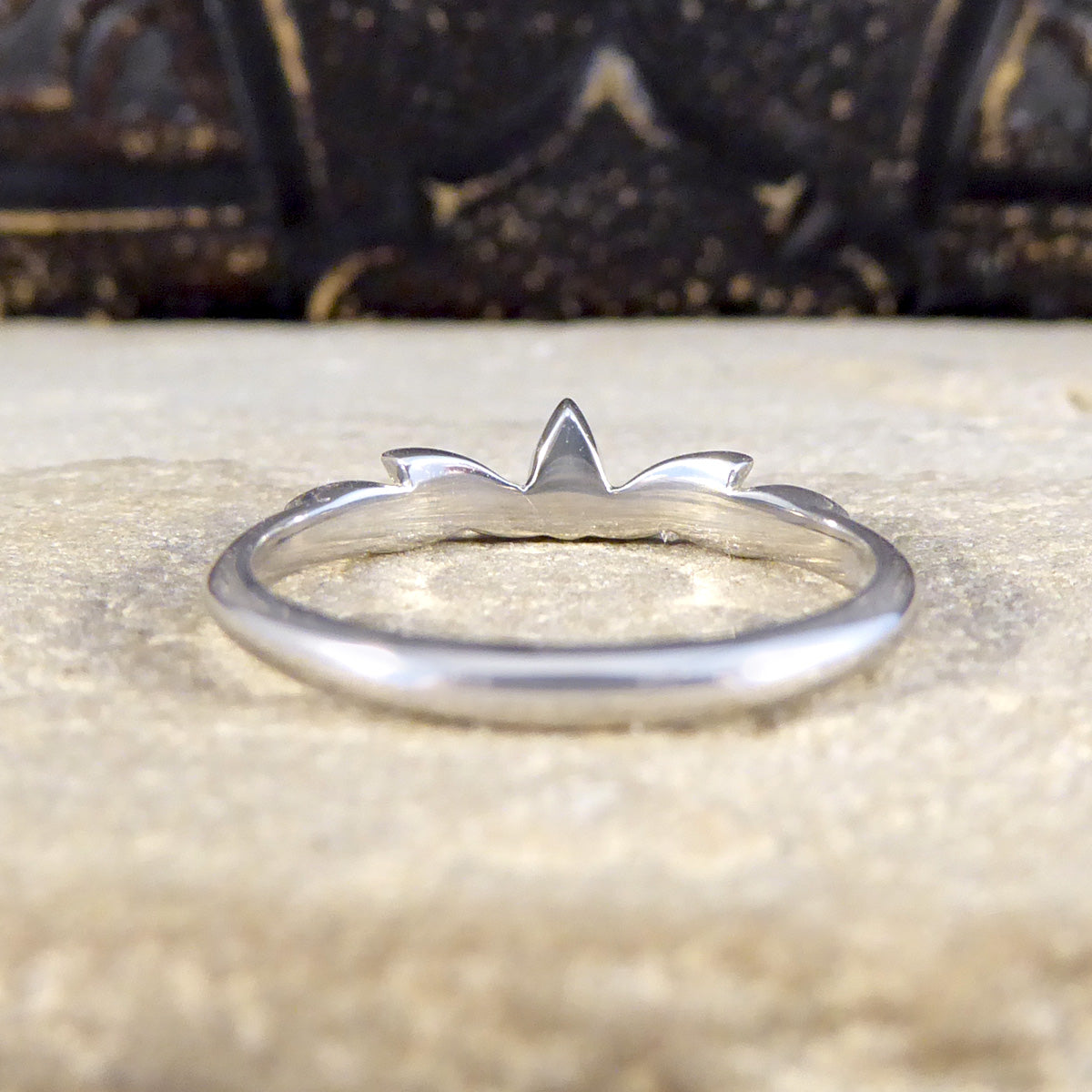 Diamond Set Decorative Crown Band Ring in Platinum - Wharfedale Antiques