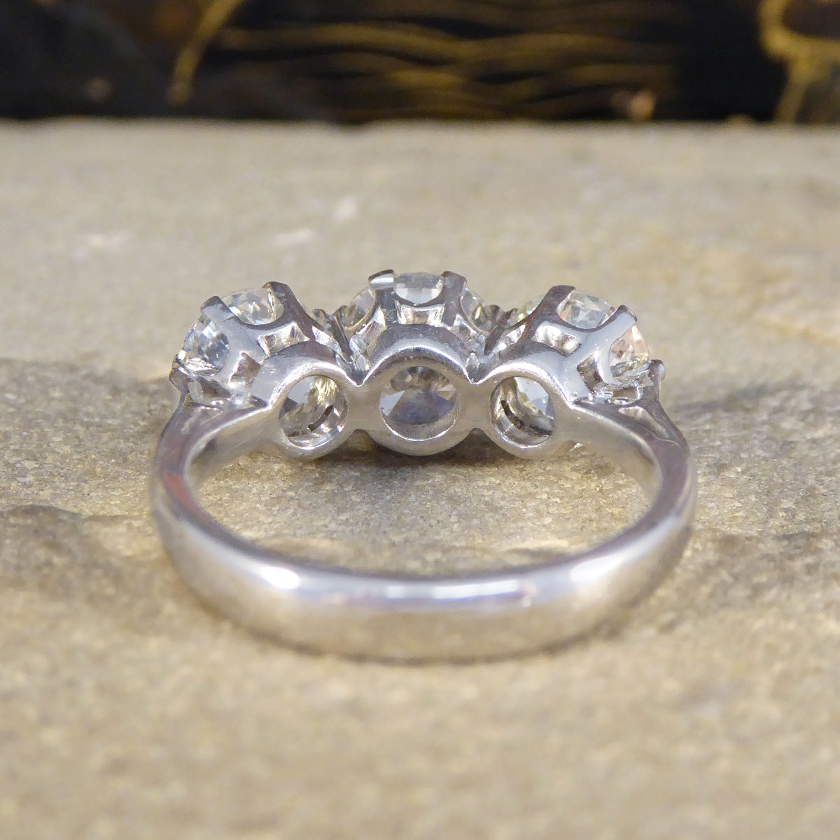 Vintage 3.20ct Brilliant Cut Diamond Three Stone Trilogy Ring in 18ct White Gold - Wharfedale Antiques
