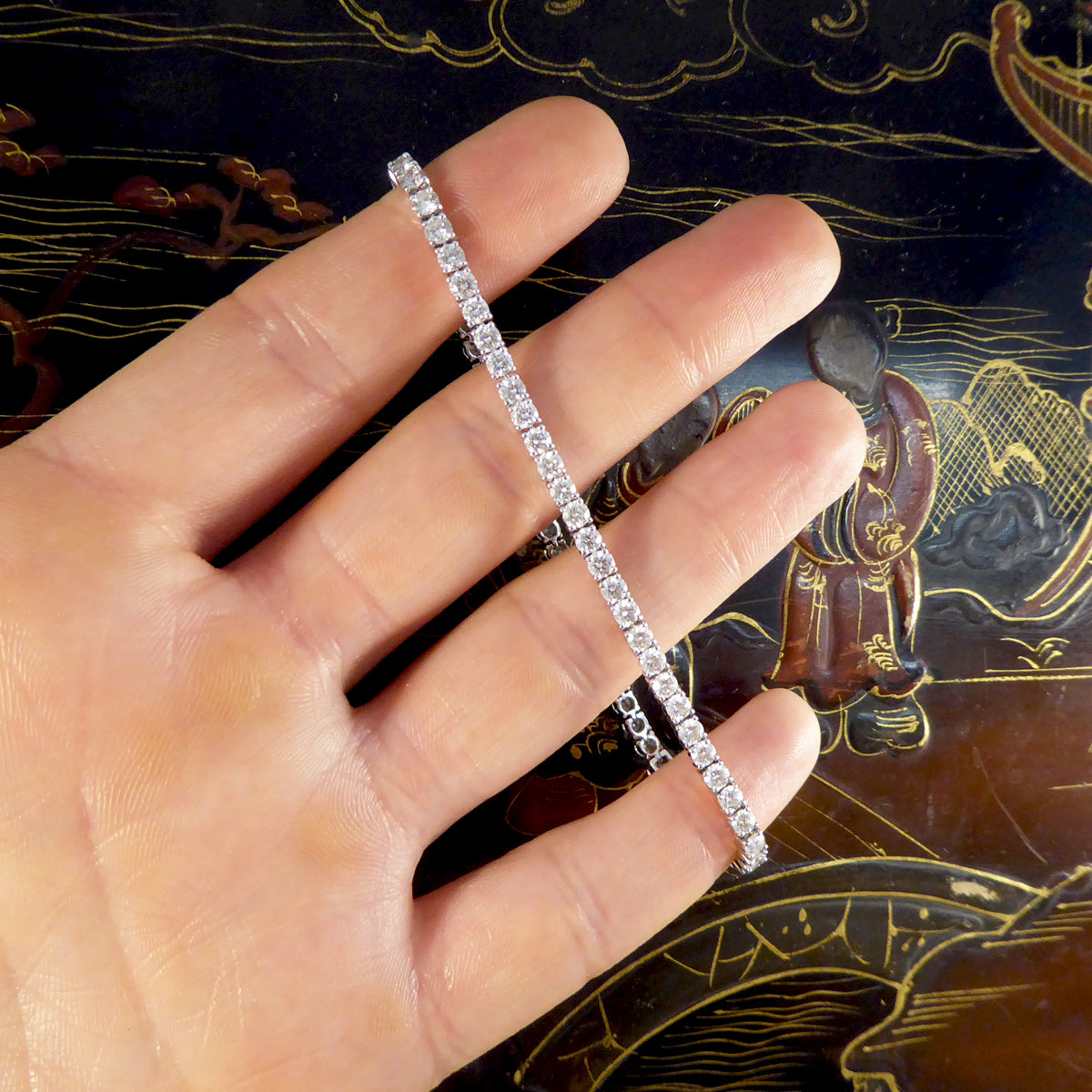 4.83ct Diamond Tennis Bracelet with Box Setting in 18ct White Gold - Wharfedale Antiques