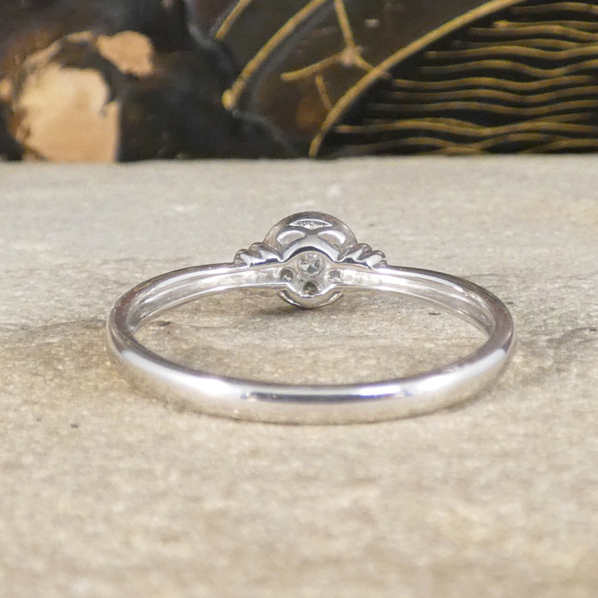 Back view of platinum diamond circle ring.