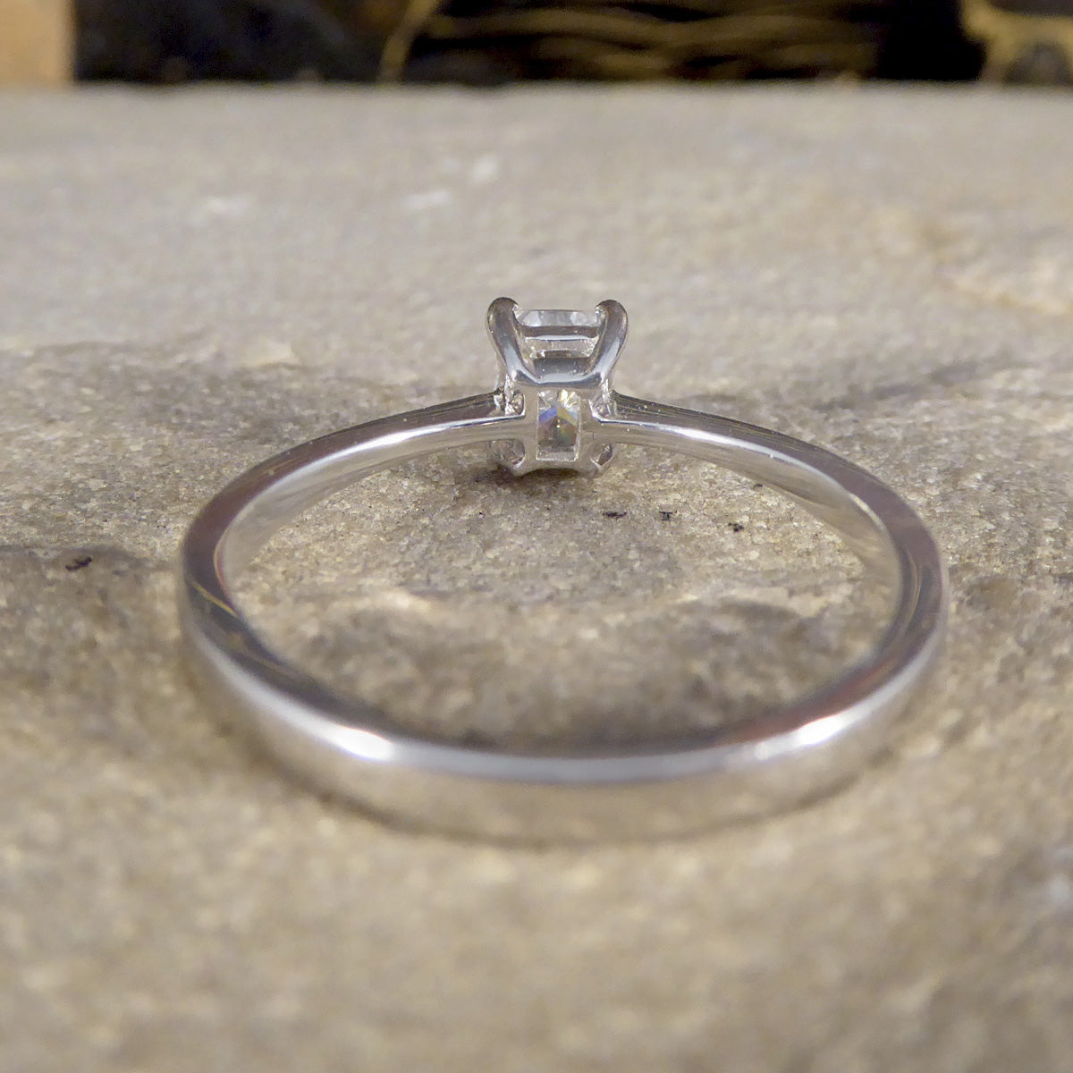 Radiant Cut Diamond Solitaire Ring in 18ct White Gold - Wharfedale Antiques