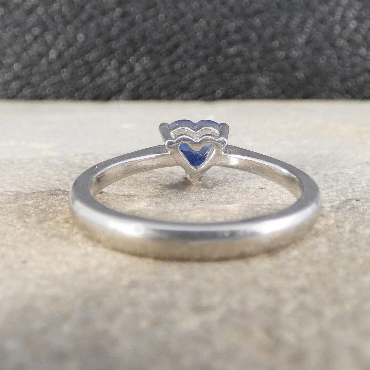 Back view of Heart Cut Sapphire solitaire ring in Platinum