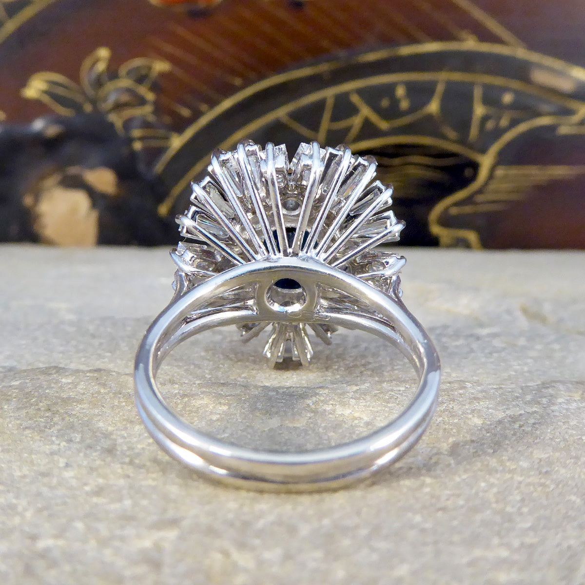 Deep 4.33ct Sapphire and Diamond Ballerina Ring in 18ct White Gold - Wharfedale Antiques