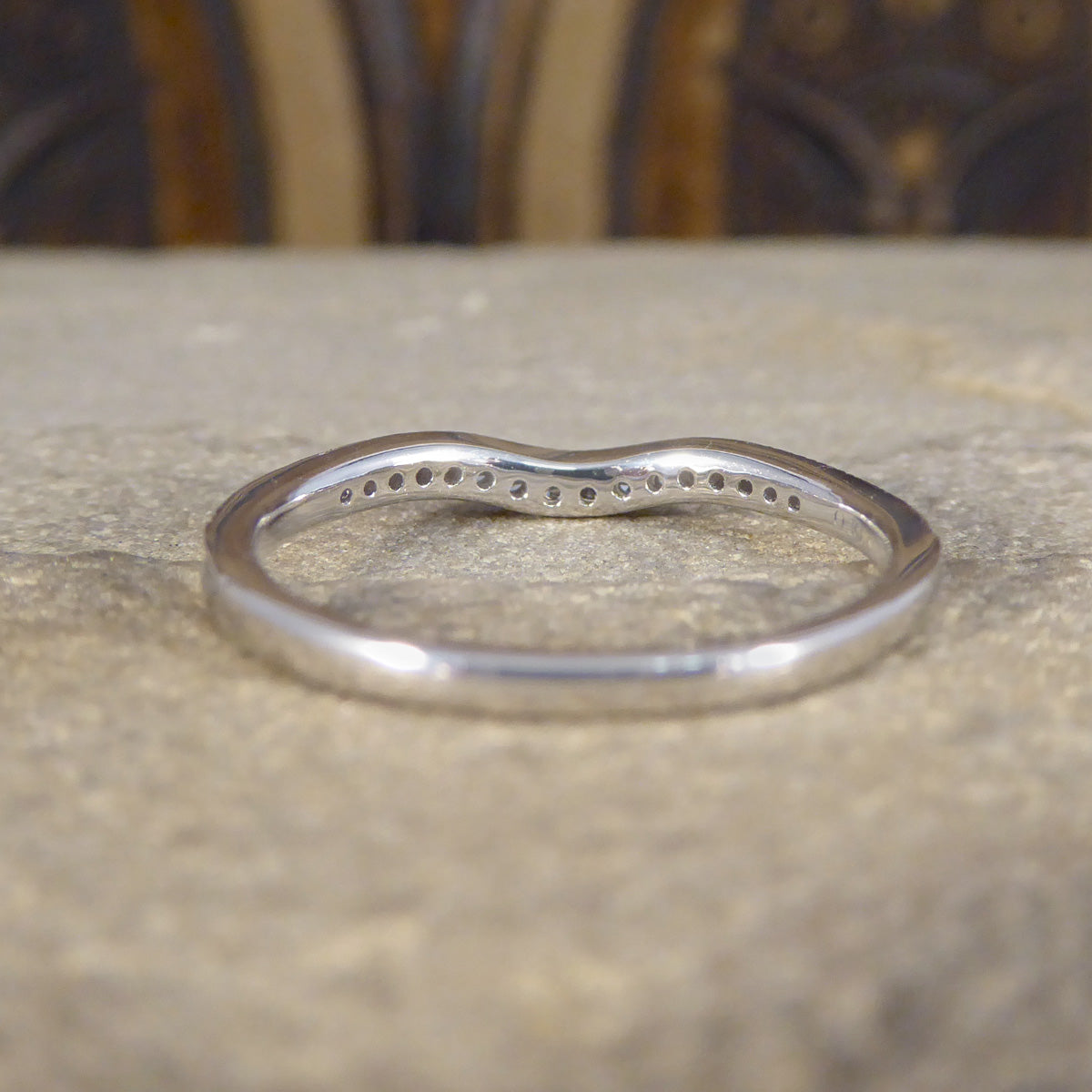 Diamond Set Fine Curved Wishbone Ring in 18ct White Gold - Wharfedale Antiques