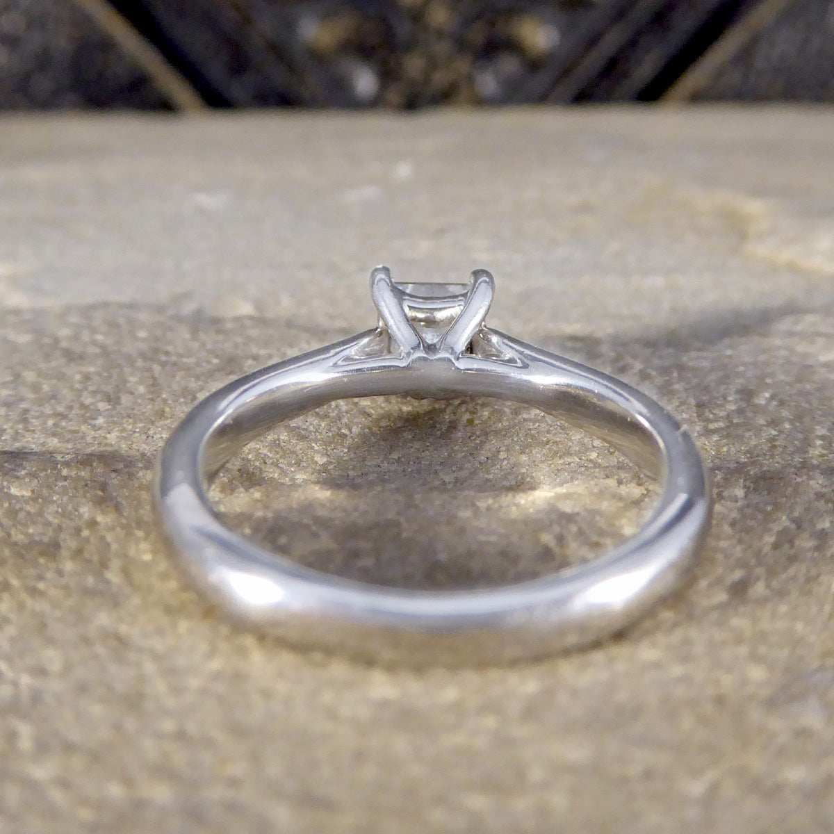 Princess Cut Diamond Engagement Ring with Diamond Set Shoulders in Platinum - Wharfedale Antiques