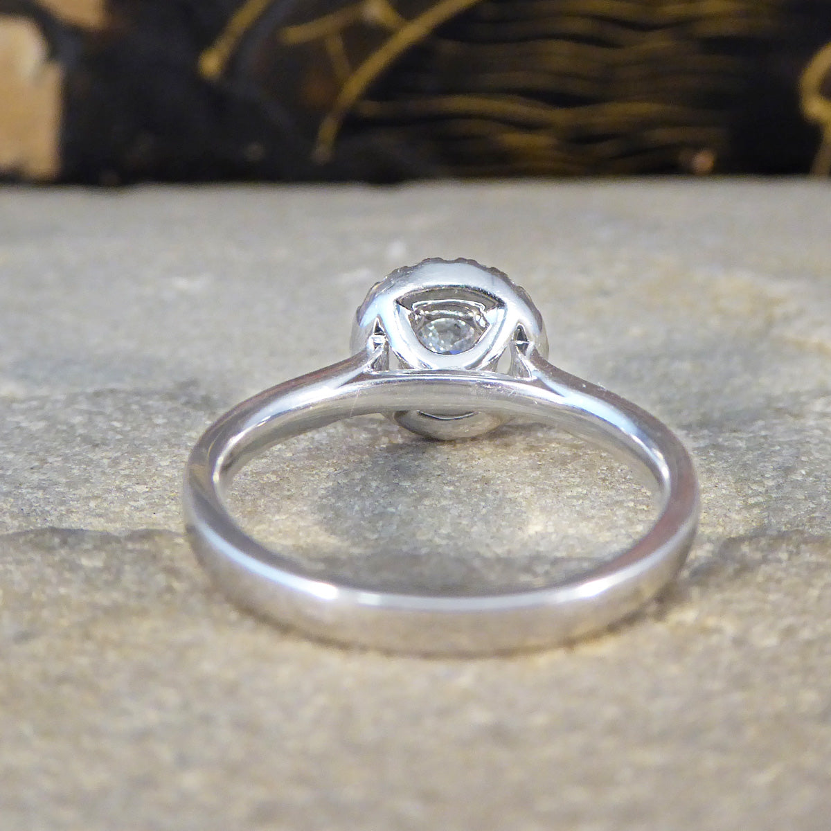 Modern Diamond Halo Cluster Wedfit Engagement Ring in Platinum - Wharfedale Antiques