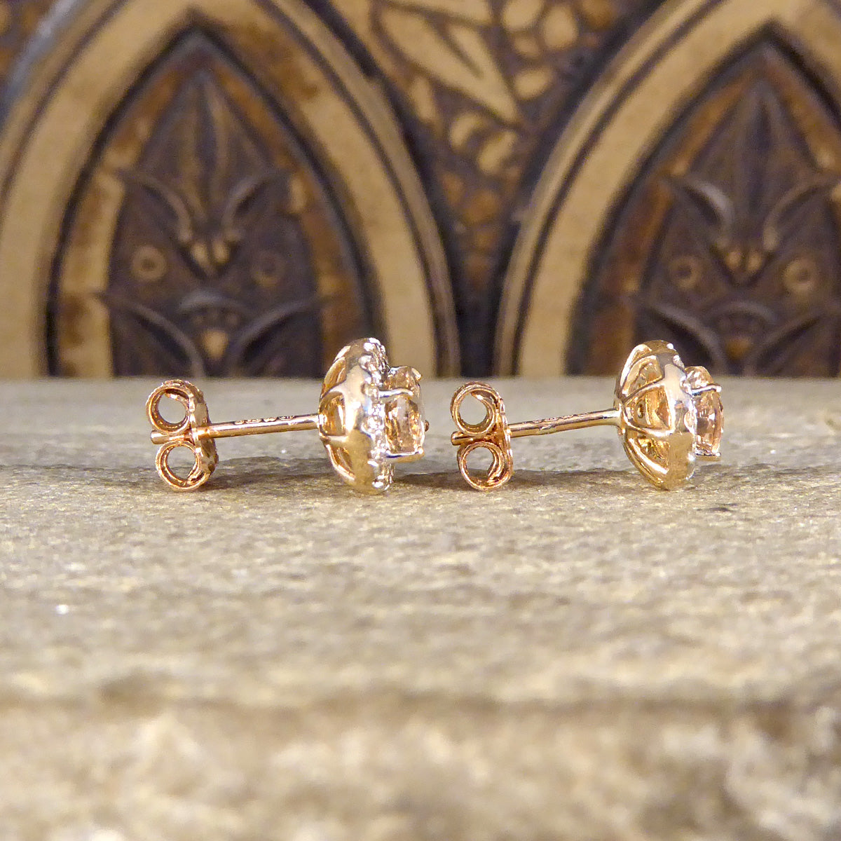 Morganite and Diamond Cluster Earring in Rose Gold - Wharfedale Antiques