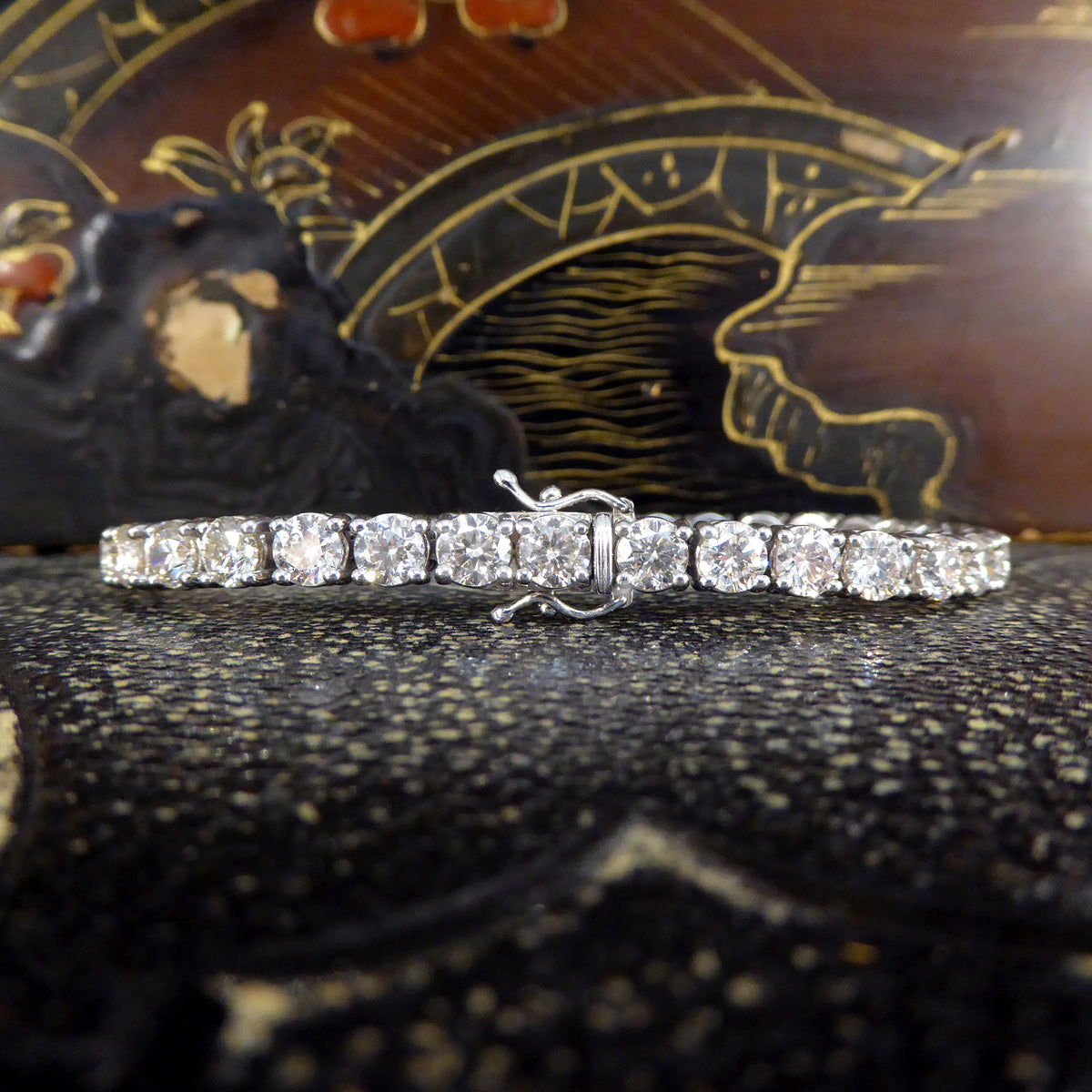 13.80ct Brilliant Cut Diamond Tennis Bracelet in 18ct White Gold - Wharfedale Antiques