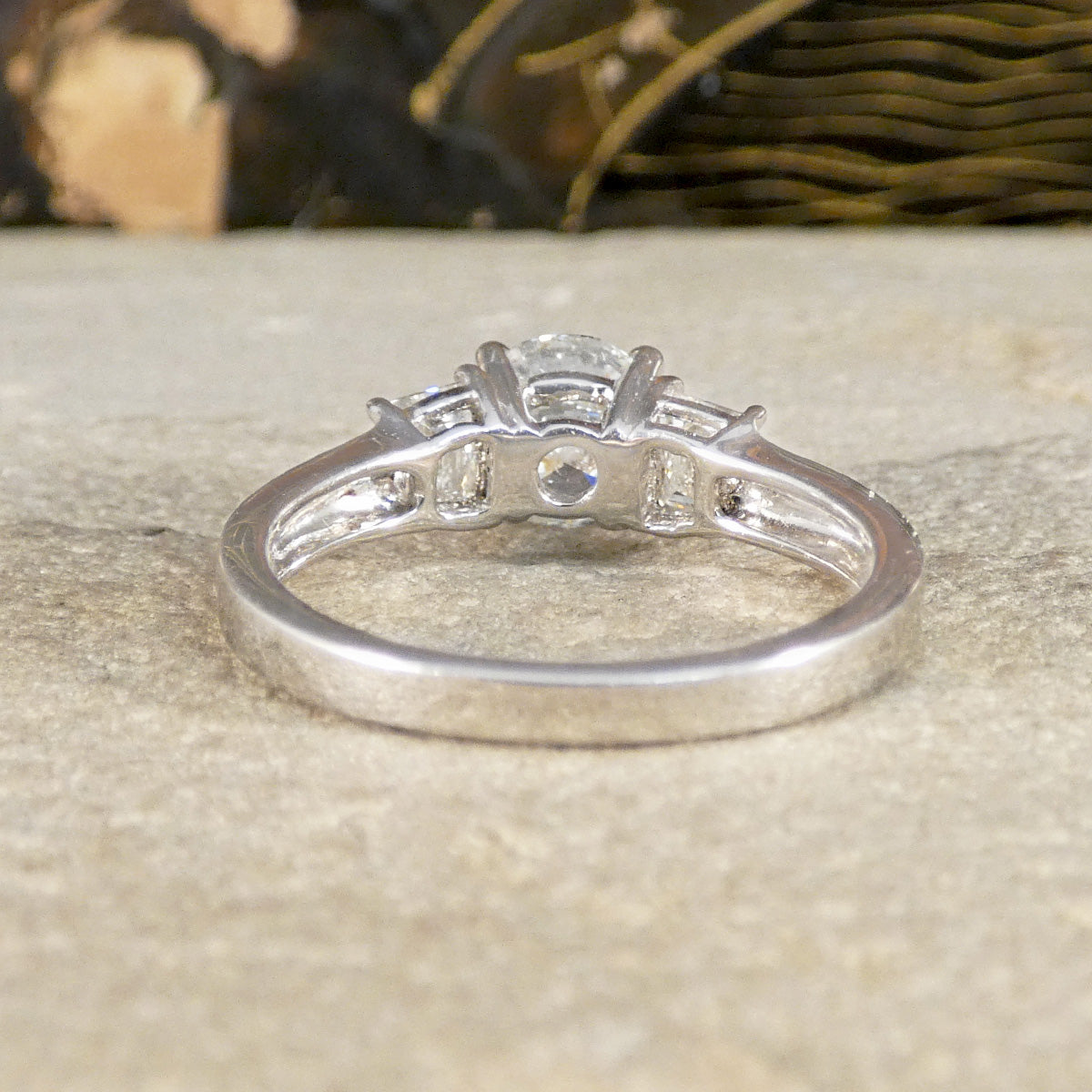 Back view of diamond three stone ring