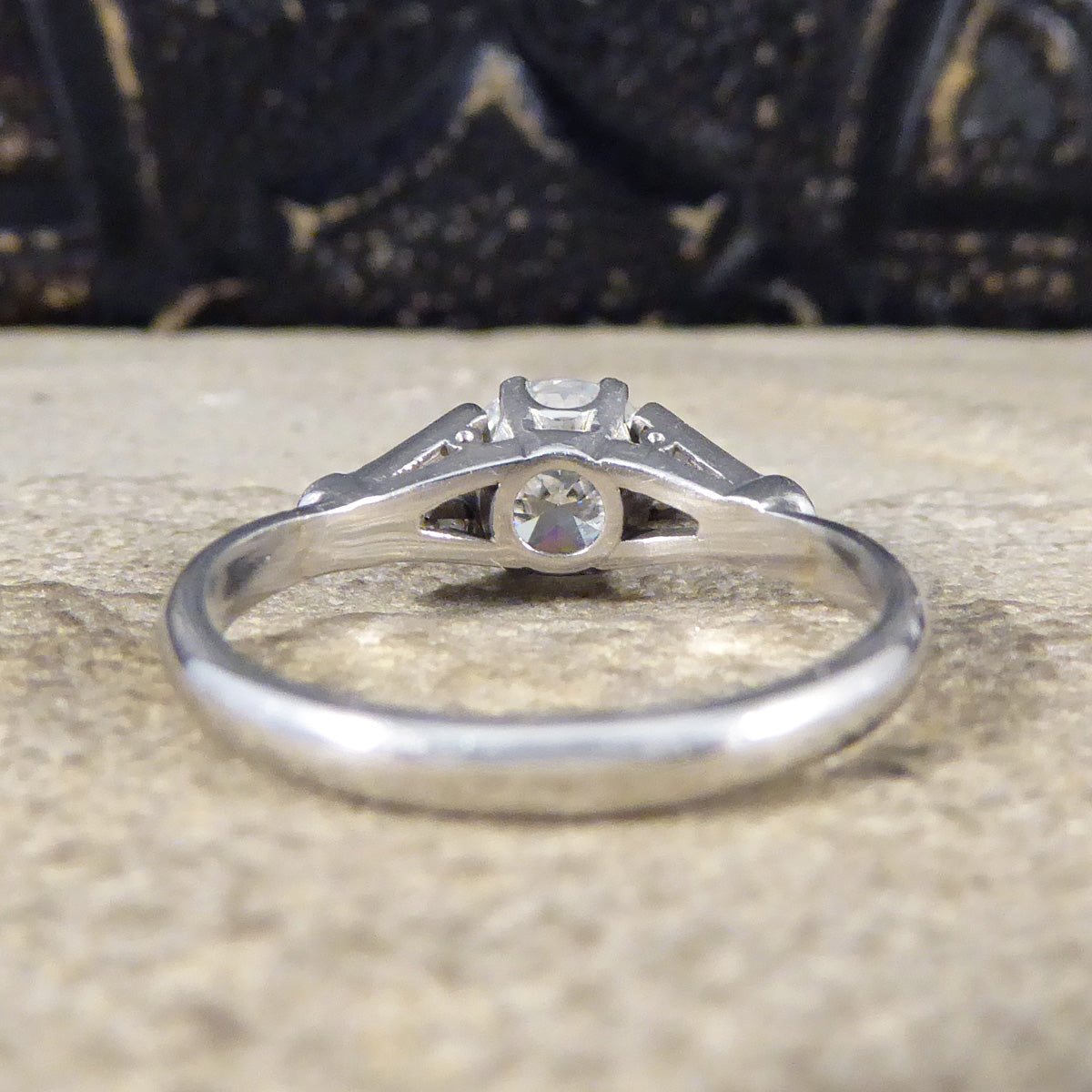 Art Deco 1.10ct Diamond Solitaire Engagement Ring with Diamond and Sapphire Shoulders in Platinum - Wharfedale Antiques