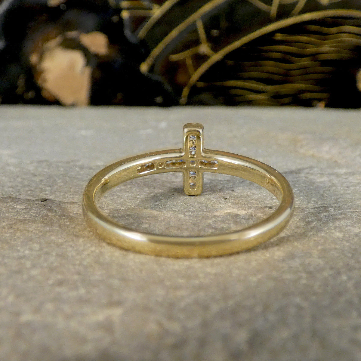 Diamond Set East West Cross Ring in Yellow Gold - Wharfedale Antiques