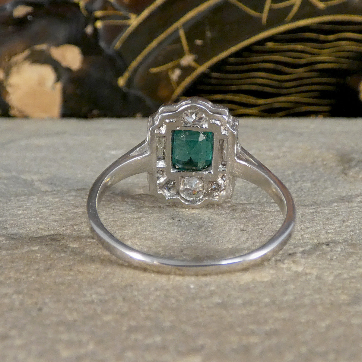 Art Deco Style Emerald and Diamond Cluster ring