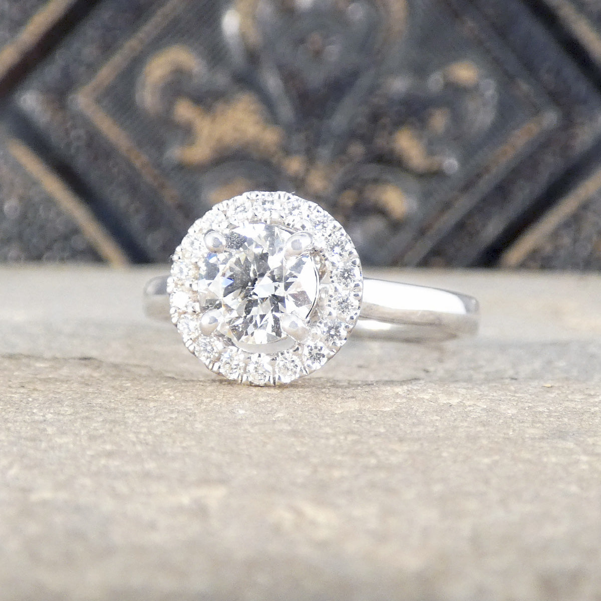 Diamond cluster ring in platinum showing a gorgeous sparkle.