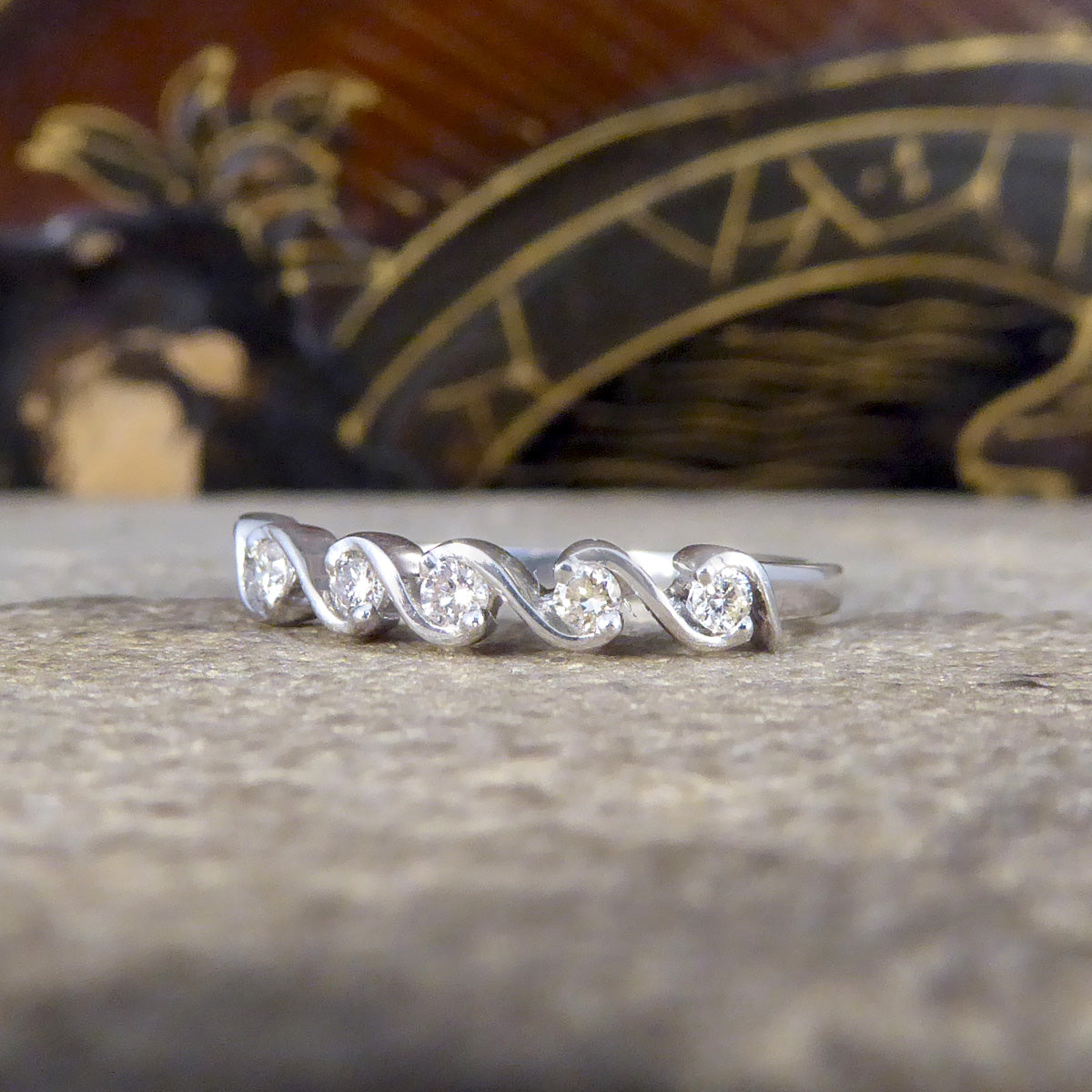 Diamond Five stone Wave Ring in White Gold - Wharfedale Antiques