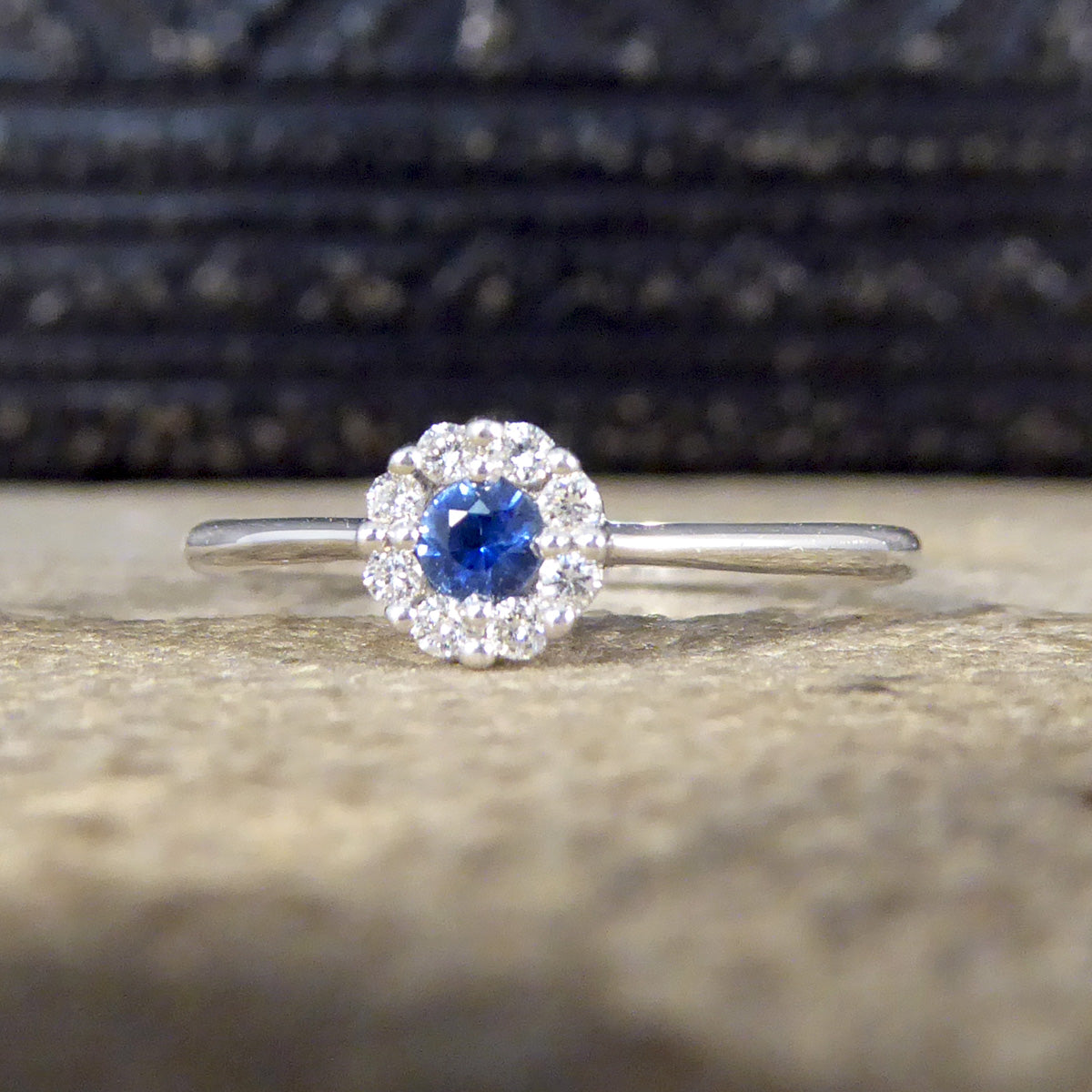 Sapphire and Diamond Circular Cluster Ring in 18ct White Gold - Wharfedale Antiques