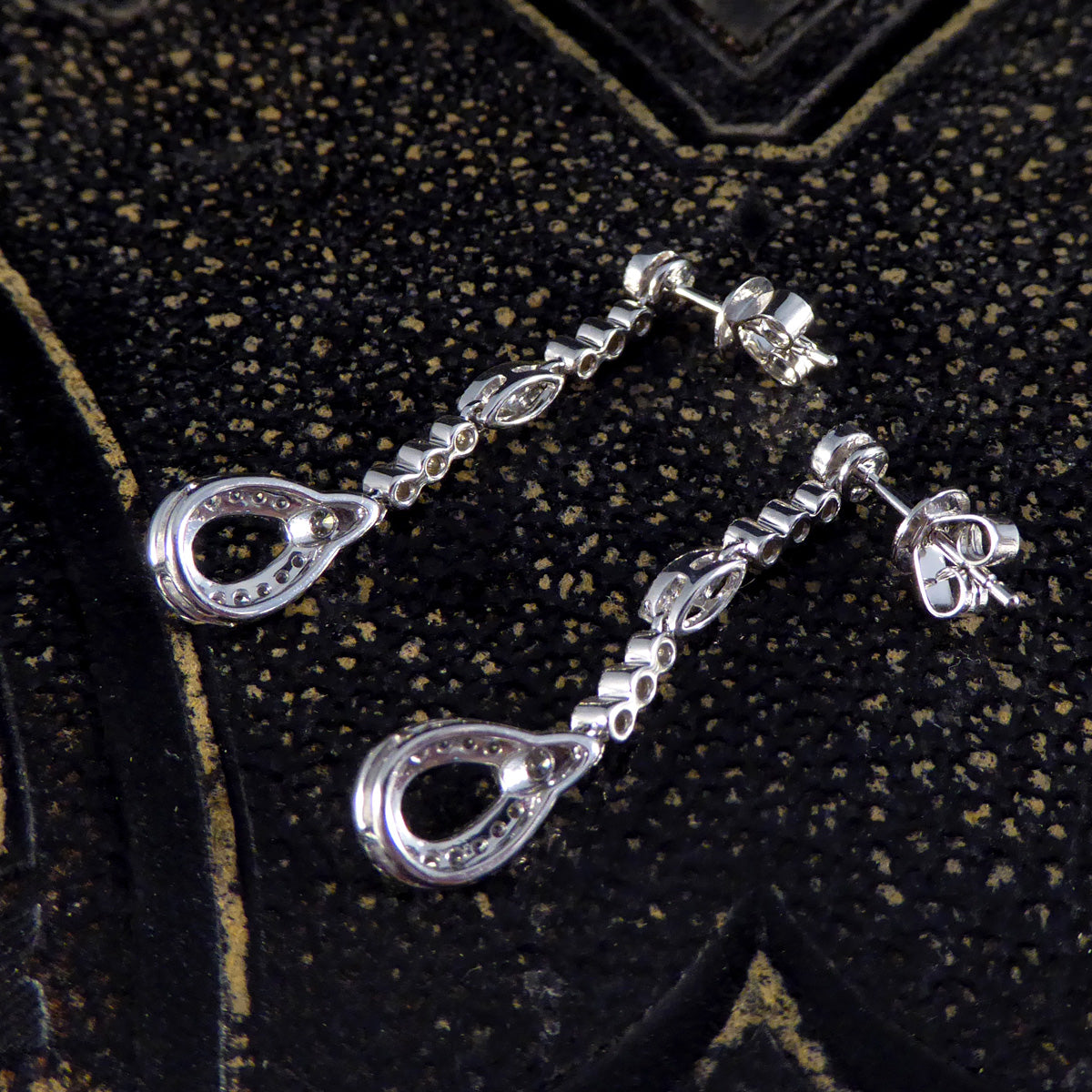 Diamond Set Pear Detailed Drop Earrings in White Gold - Wharfedale Antiques