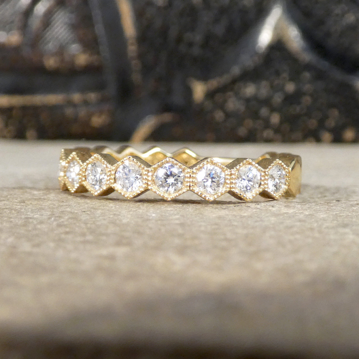 Honeycomb Diamond Half Eternity Ring in 18ct Yellow Gold - Wharfedale Antiques