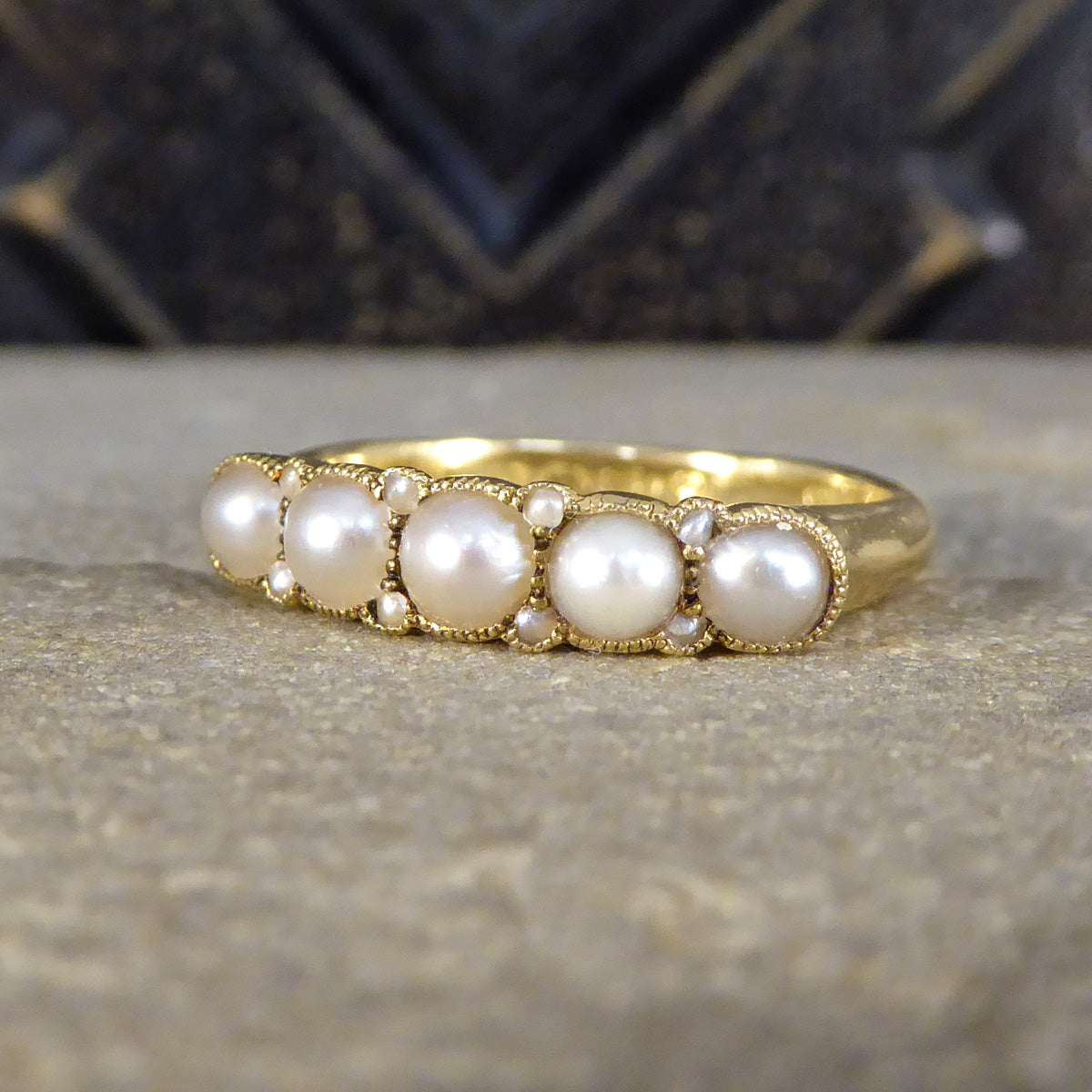 Antique Pearl Five Stone Ring in 18ct Yellow Gold C1913 - Wharfedale Antiques