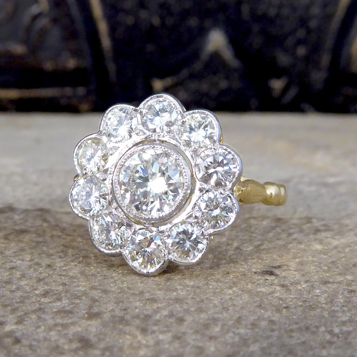 1.85ct Diamond Daisy Halo Cluster Ring set in 18ct Yellow Gold and Platinum