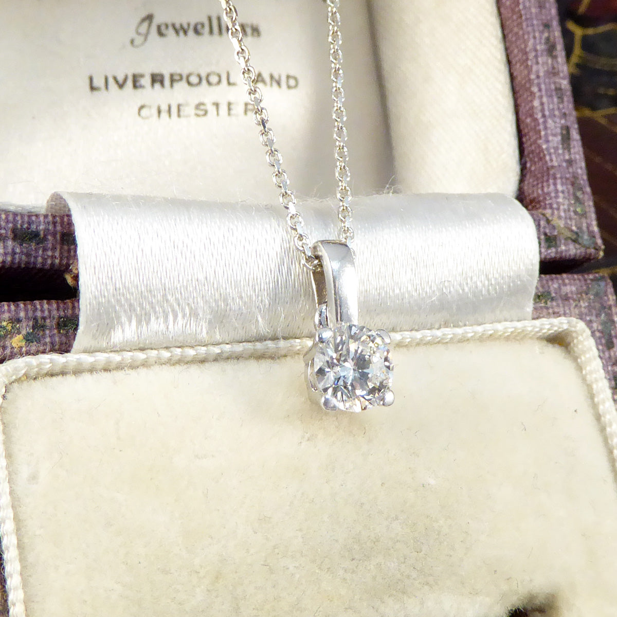 0.54ct Brilliant Cut Diamond Pendant Necklace in 18ct White Gold - Wharfedale Antiques
