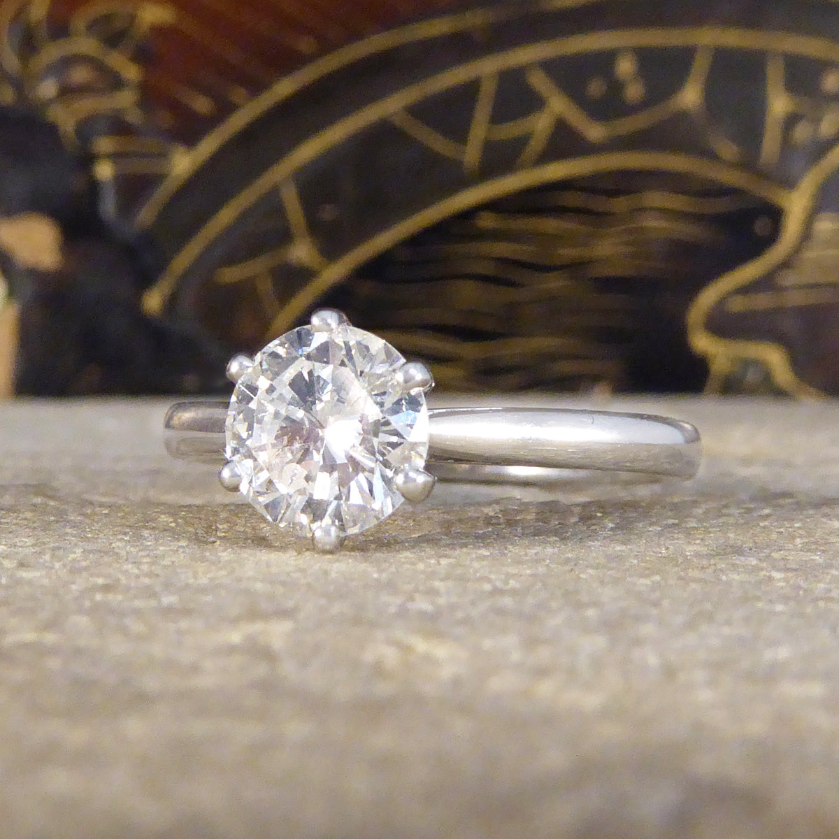 0.95ct Brilliant Cut Diamond Solitaire Engagement Ring in Platinum - Wharfedale Antiques