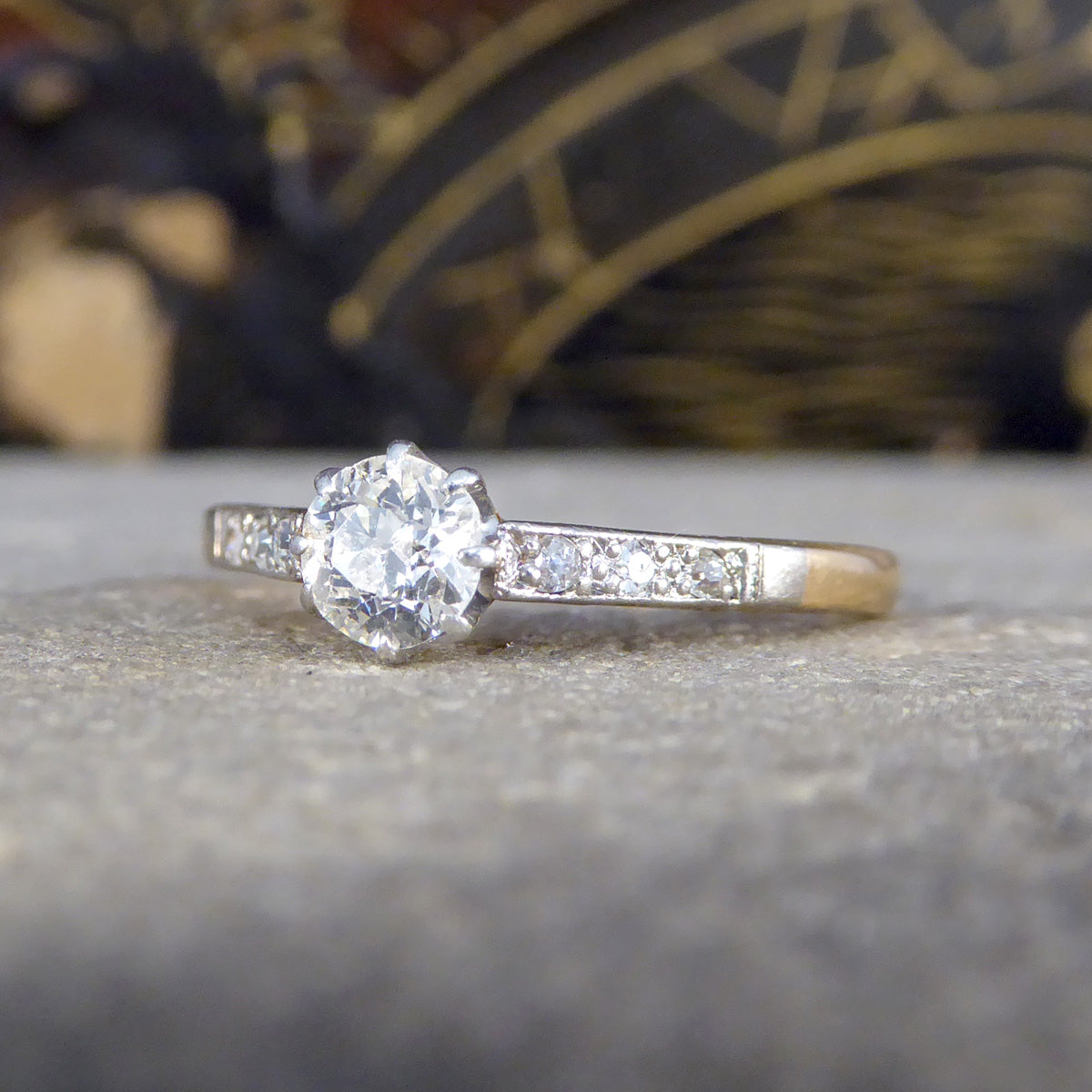 1920's Diamond Solitaire Engagement Ring in 18ct Yellow Gold and Platinum - Wharfedale Antiques