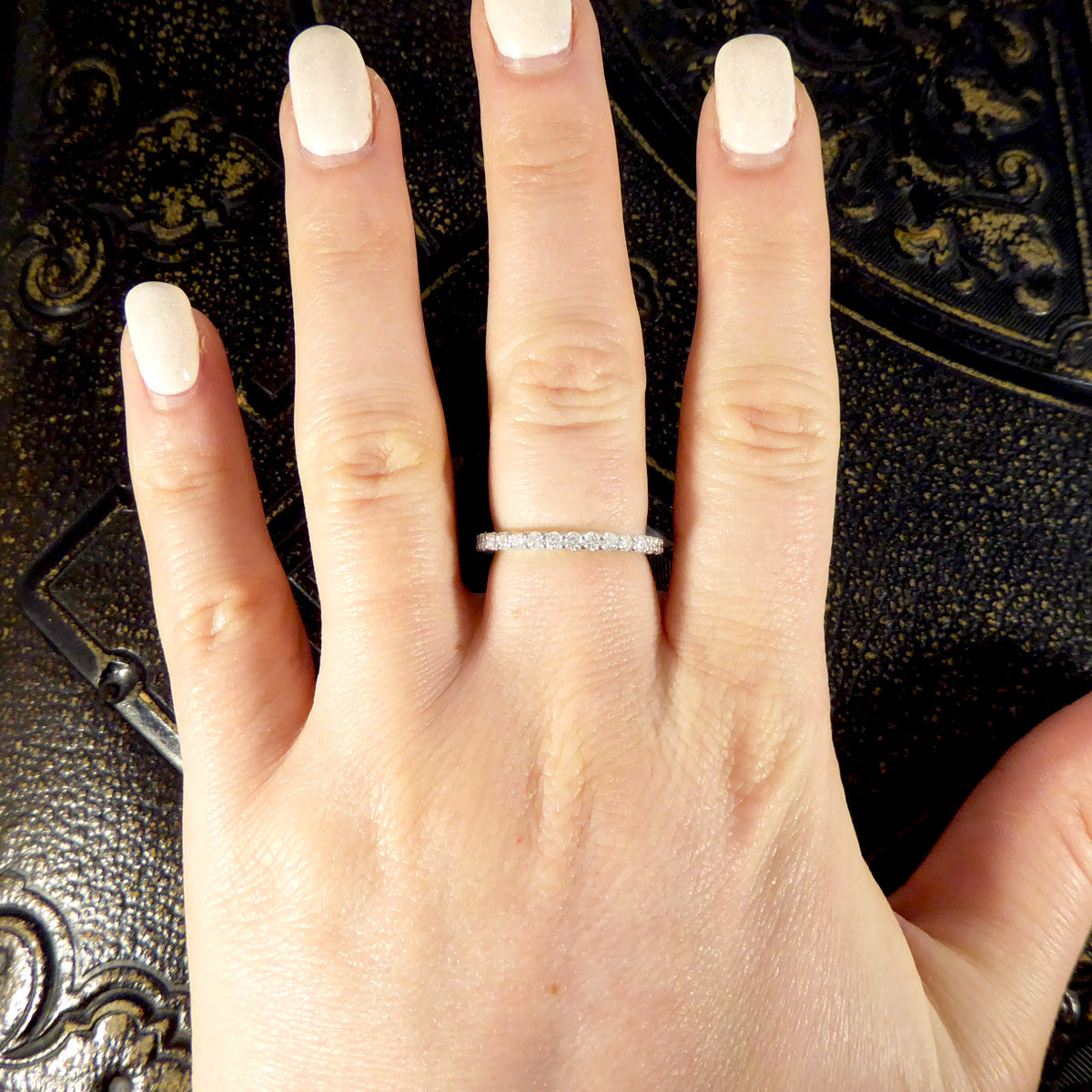 Dimond Set Half Eternity Stackable Ring in Platinum - Wharfedale Antiques