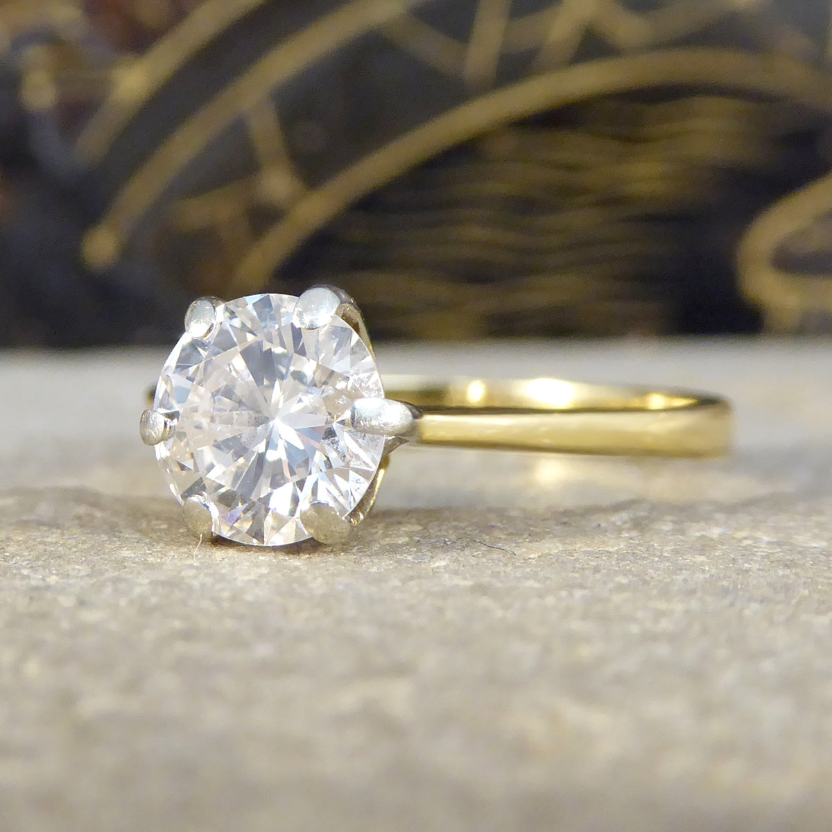 1.15ct Diamond Solitaire Engagement Ring in 18ct Yellow Gold - Wharfedale Antiques