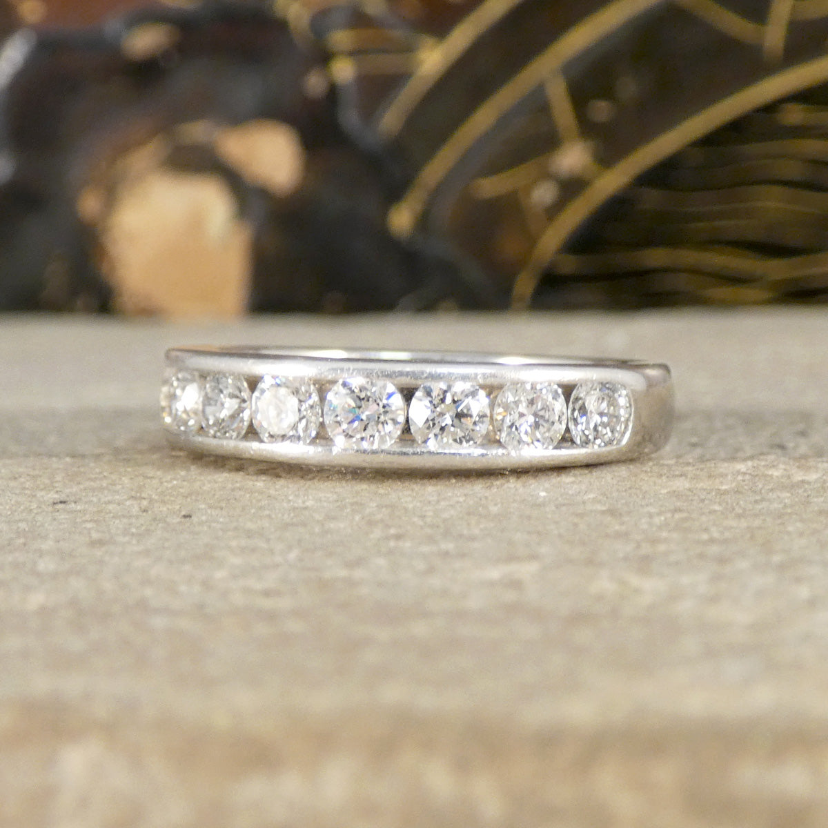 A diamond channel set ring in platinum