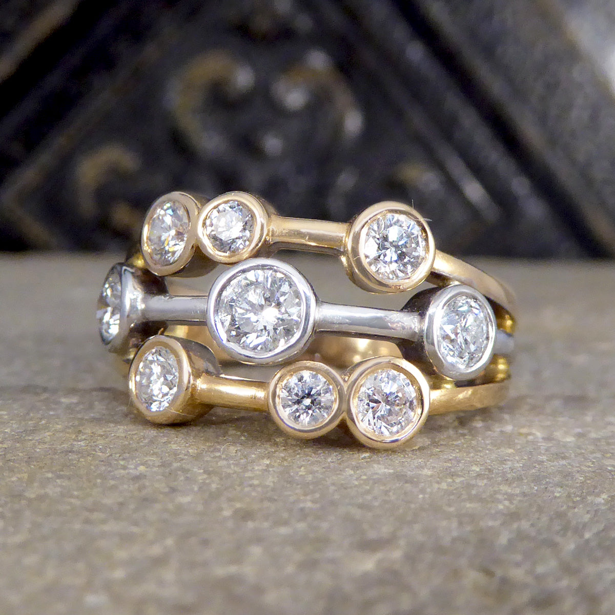 Modern 0.90ct Diamond Bubble Style Ring in White and Yellow Two Tone Gold