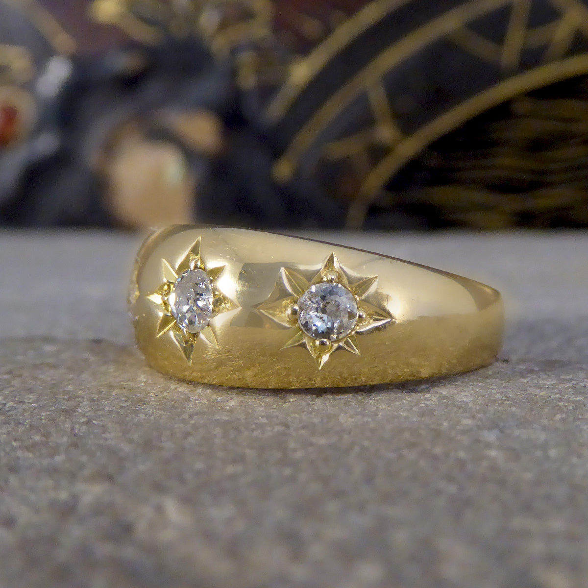 Antique Edwardian Diamond Set Gypsy Ring in 18ct Yellow Gold - Wharfedale Antiques