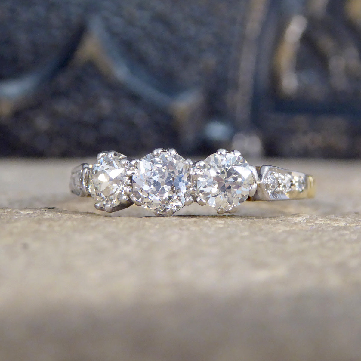 Antique Diamond Trilogy Ring in 18ct Yellow Gold and Platinum - Wharfedale Antiques
