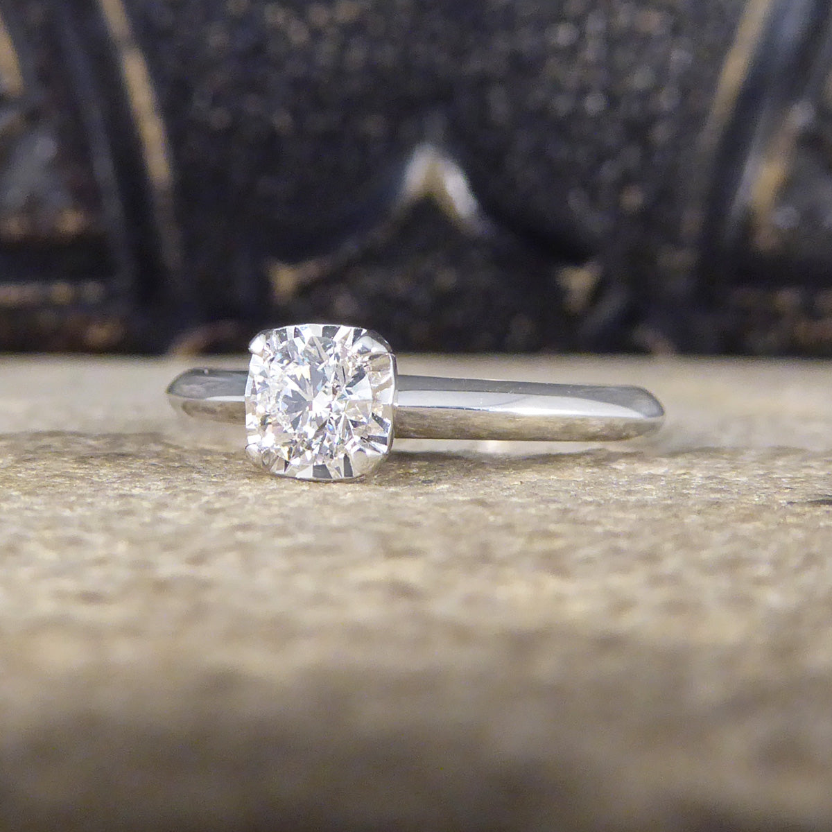 Diamond Solitaire Ring with a Cushion Cut Illusion in White Gold - Wharfedale Antiques