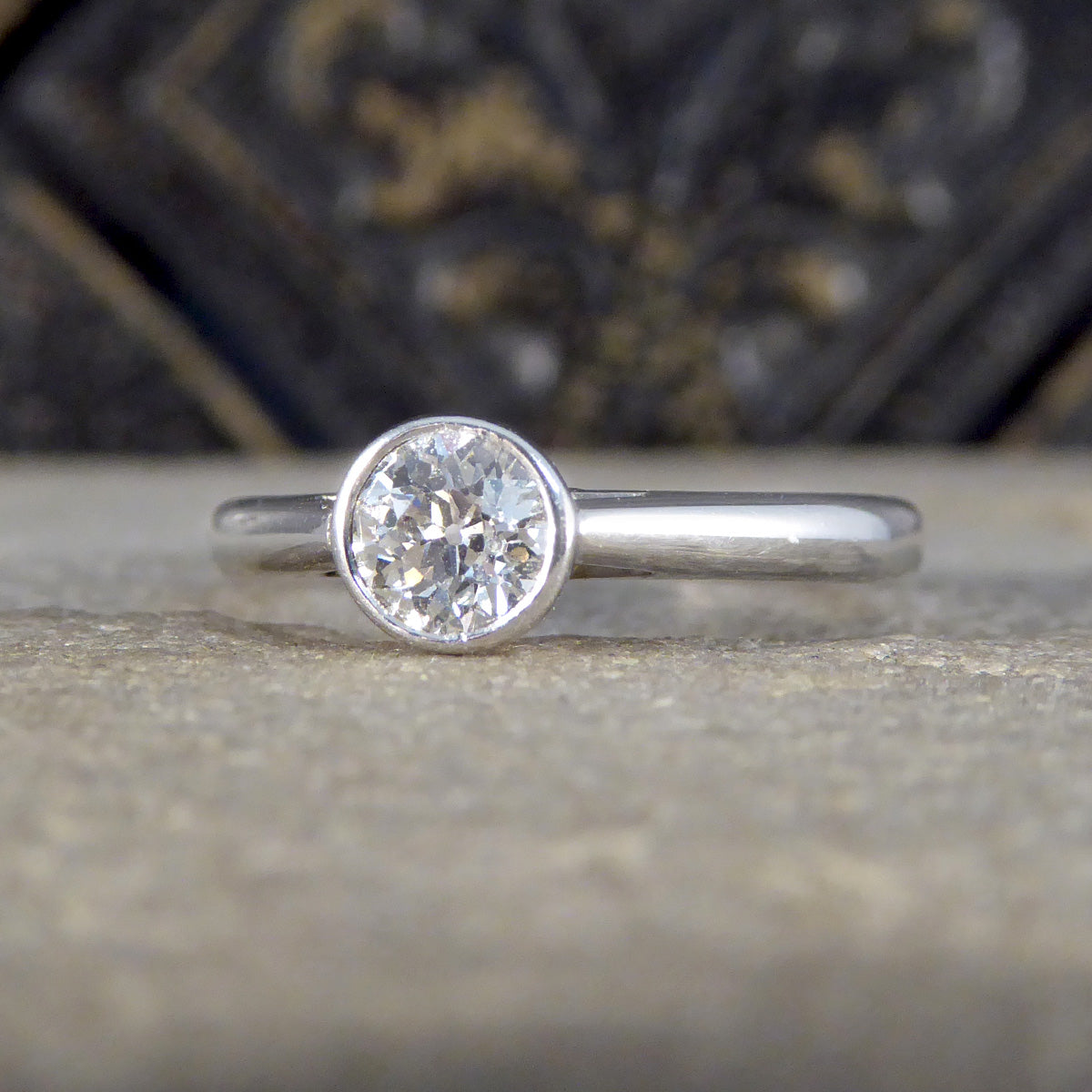 Diamond Bezel Set Solitaire Ring in 18ct White Gold - Wharfedale Antiques