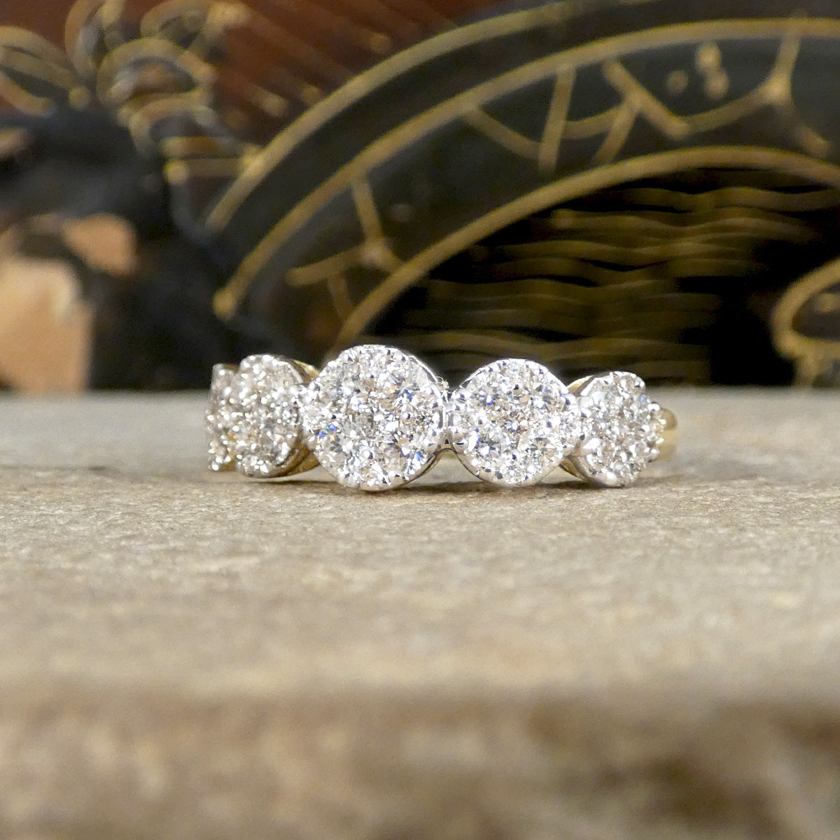 Five Stone Diamond Illusion Cluster Ring in Yellow Gold - Wharfedale Antiques