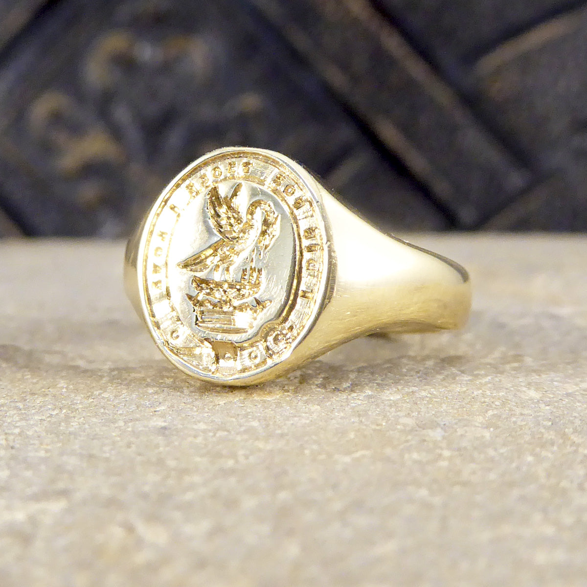 "I Die For Those I Love" Crested Signet Ring in Yellow Gold - Wharfedale Antiques